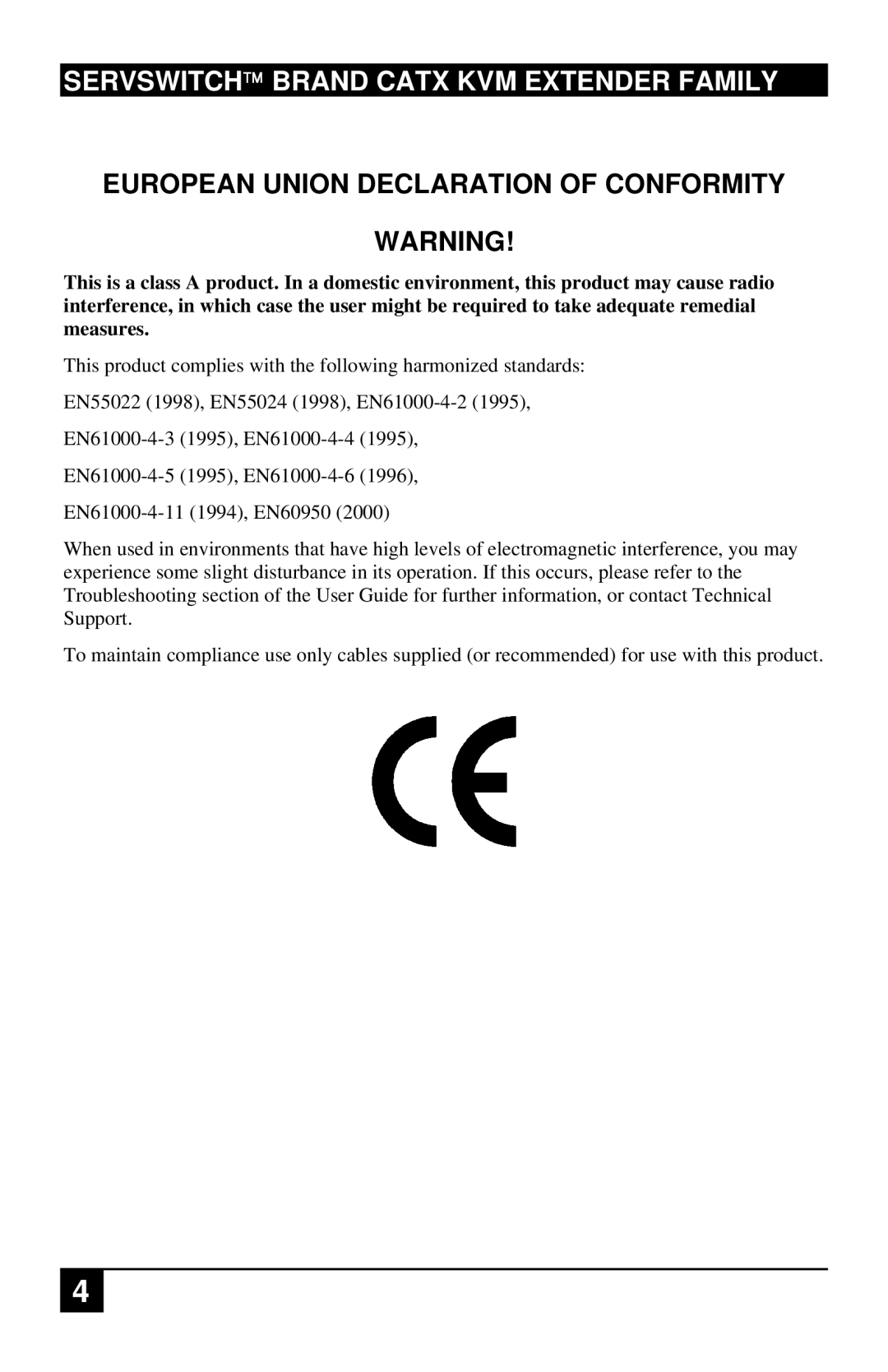 Black Box ACU2022A, ACURA001A, ACU2222A, ACUR001A, ACURA002A, ACU2201A, ACU2028A manual European Union Declaration of Conformity 