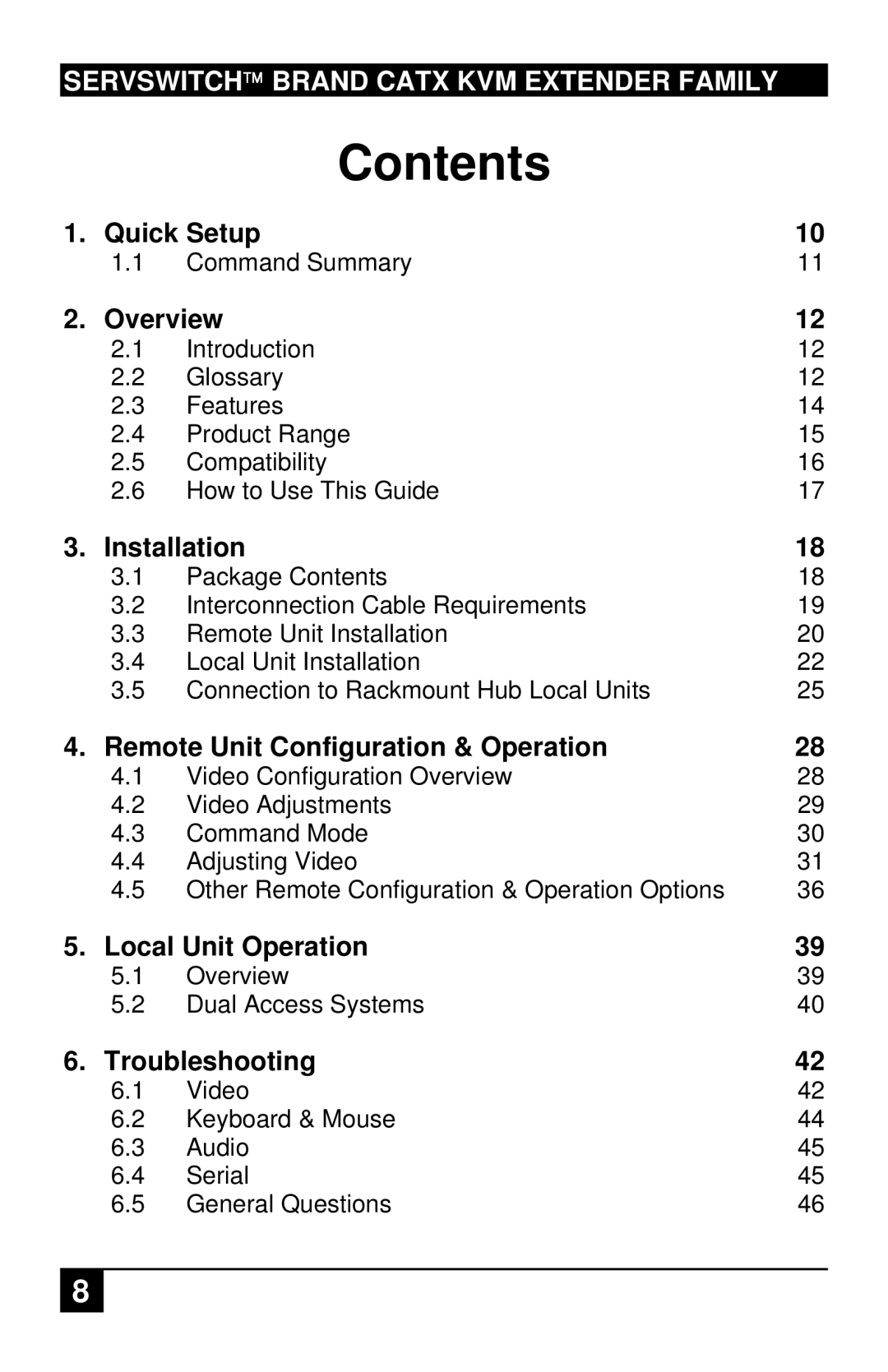 Black Box ACU2009A, ACURA001A, ACU2222A, ACUR001A, ACURA002A, ACU2201A, ACU2022A, ACU2028A, ACU2001A, ACUR002A manual Contents 