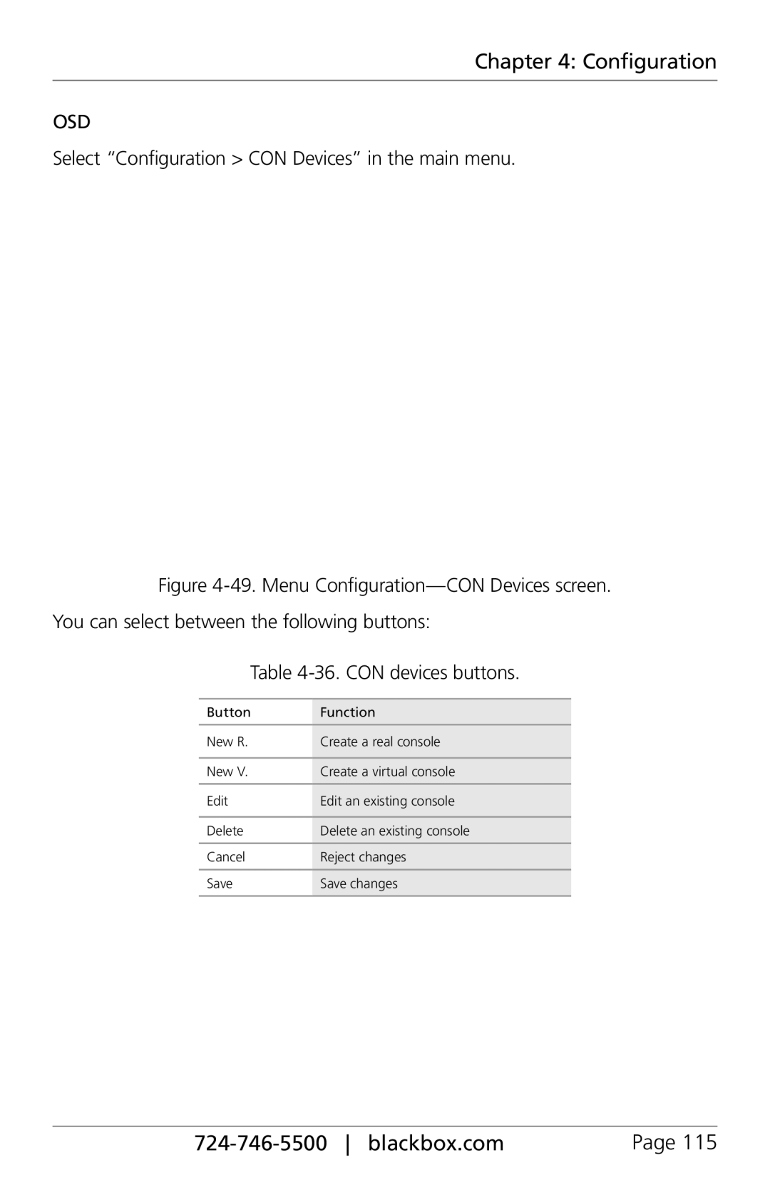 Black Box ServSwitch DKM FX and DKM FX Compact, ACXC48, ACXC16, ACXC32 Select Configuration CON Devices in the main menu 