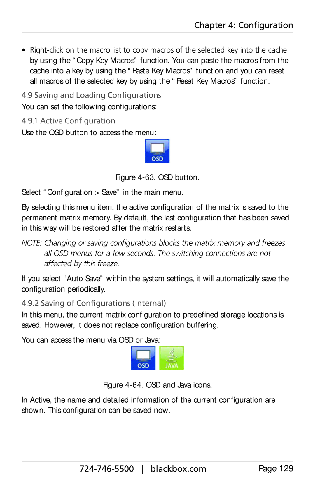 Black Box ACXC16, ACXC48 Saving and Loading Configurations, You can set the following configurations, Active Configuration 