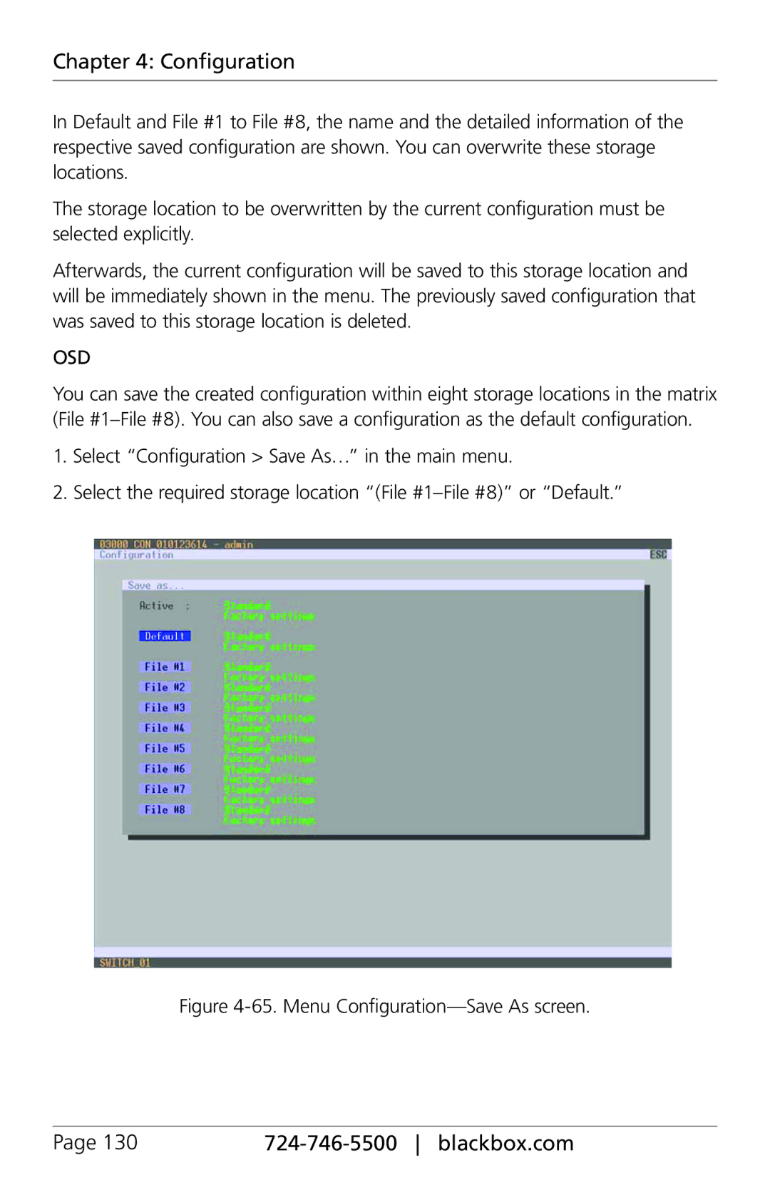 Black Box ACXC32, ACXC48, ACXC16, ServSwitch DKM FX and DKM FX Compact manual Menu Configuration-Save As screen 