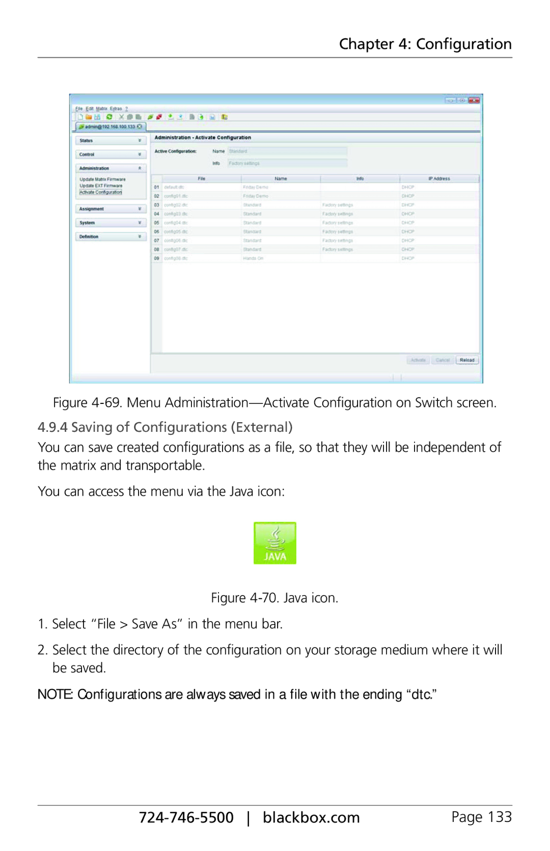 Black Box ACXC16, ACXC48, ACXC32, ServSwitch DKM FX and DKM FX Compact manual Saving of Configurations External 