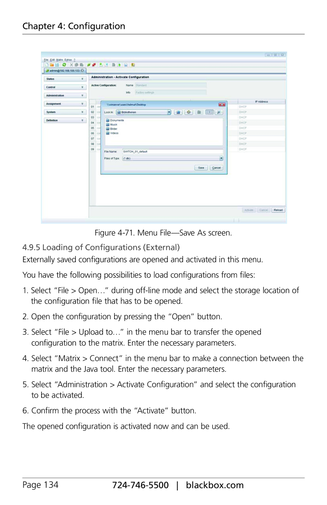 Black Box ACXC32, ACXC48, ACXC16 manual Menu File-Save As screen, Loading of Configurations External 