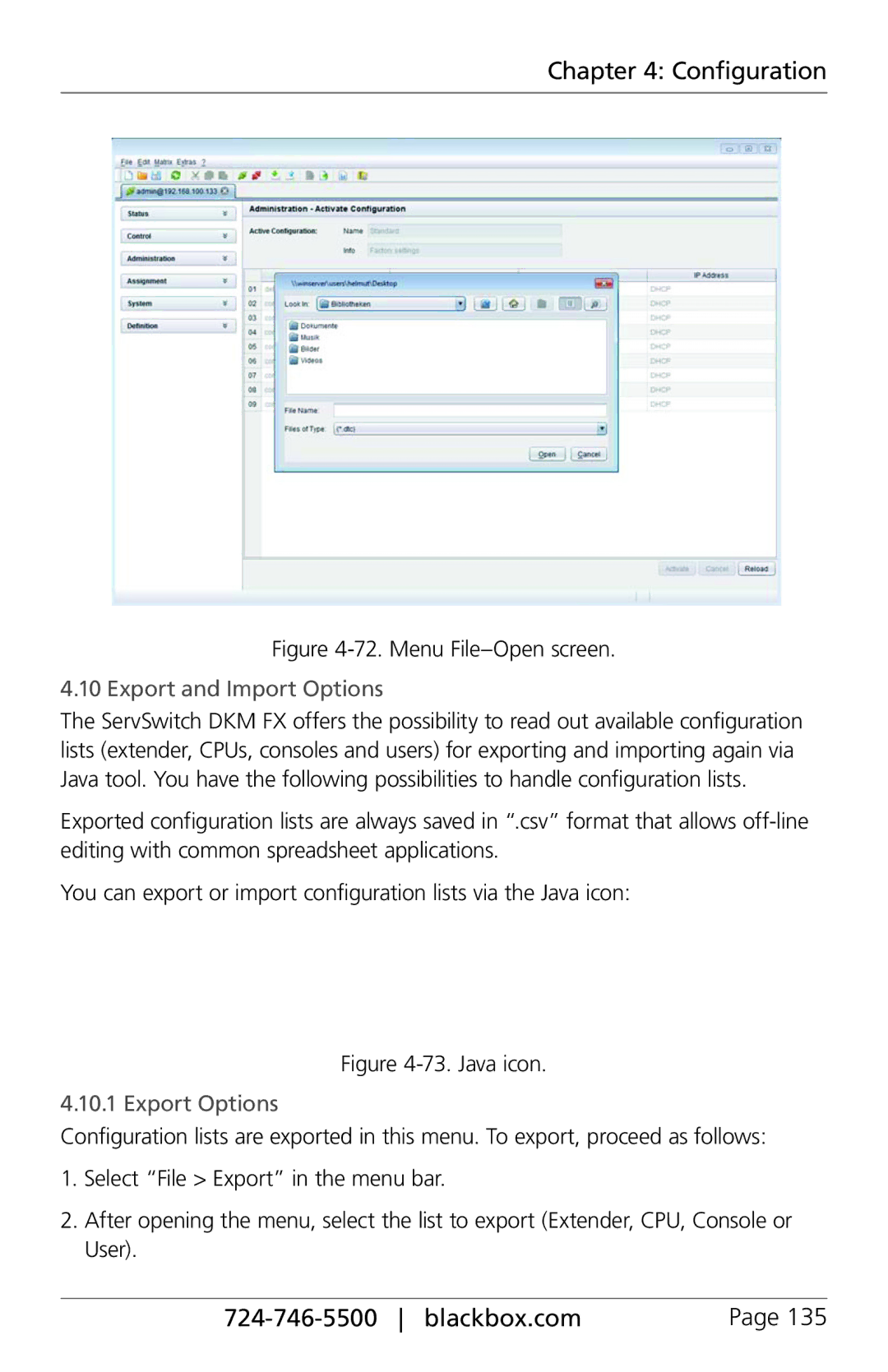 Black Box ServSwitch DKM FX and DKM FX Compact, ACXC48, ACXC16, ACXC32 manual Export and Import Options, Export Options 