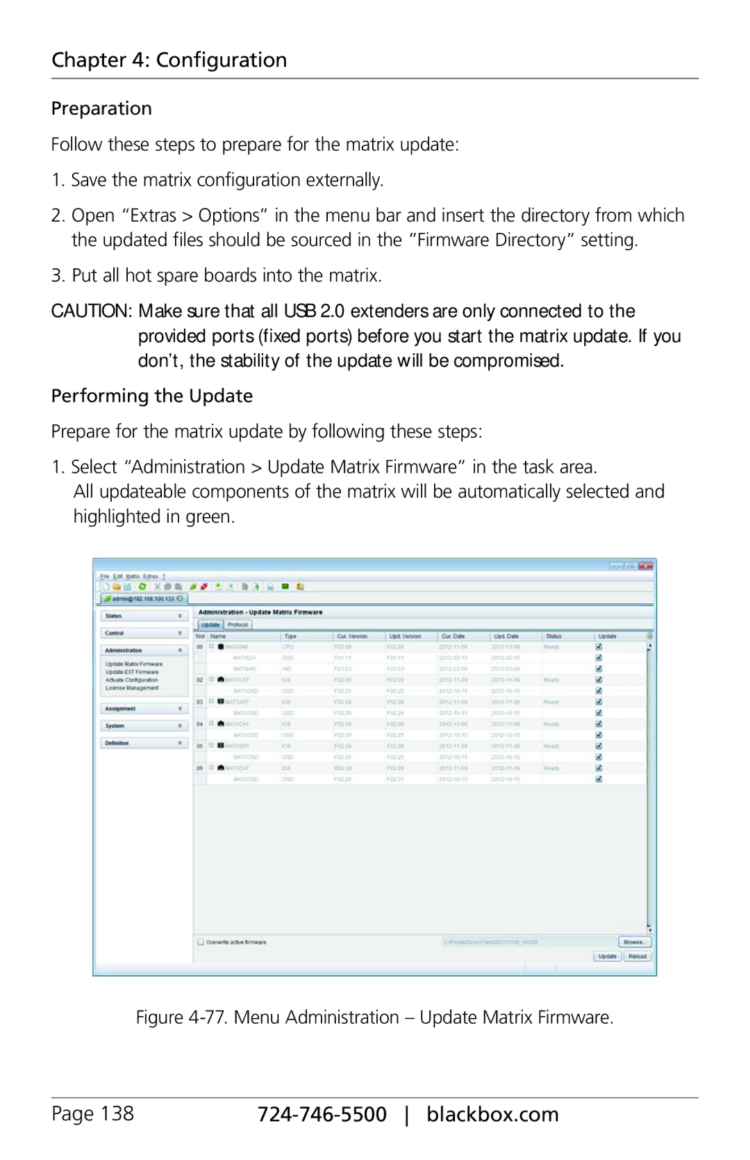 Black Box ACXC32, ACXC48, ACXC16, ServSwitch DKM FX and DKM FX Compact manual Menu Administration Update Matrix Firmware 