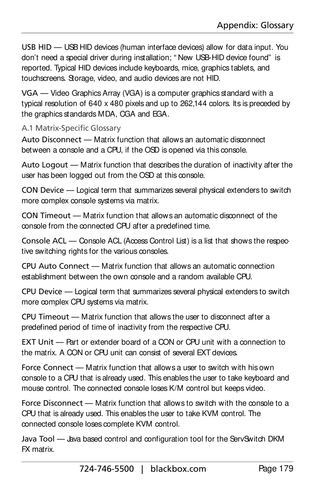 Black Box ServSwitch DKM FX and DKM FX Compact, ACXC48, ACXC16, ACXC32 manual Matrix-Specific Glossary 