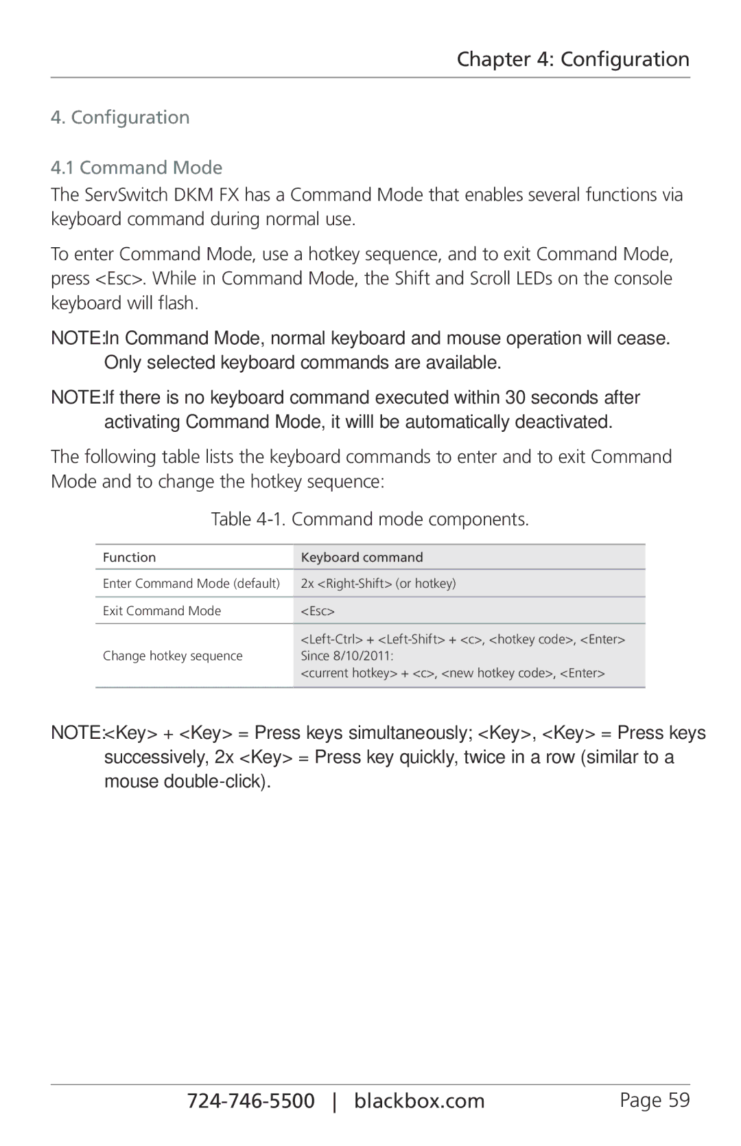 Black Box ServSwitch DKM FX and DKM FX Compact, ACXC48, ACXC16, ACXC32 manual Configuration Command Mode 