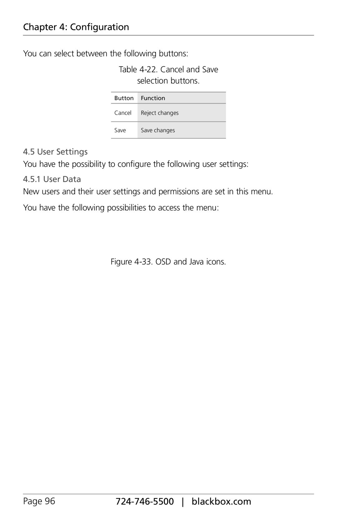 Black Box ACXC48, ACXC16, ACXC32, ServSwitch DKM FX and DKM FX Compact manual User Settings, User Data 