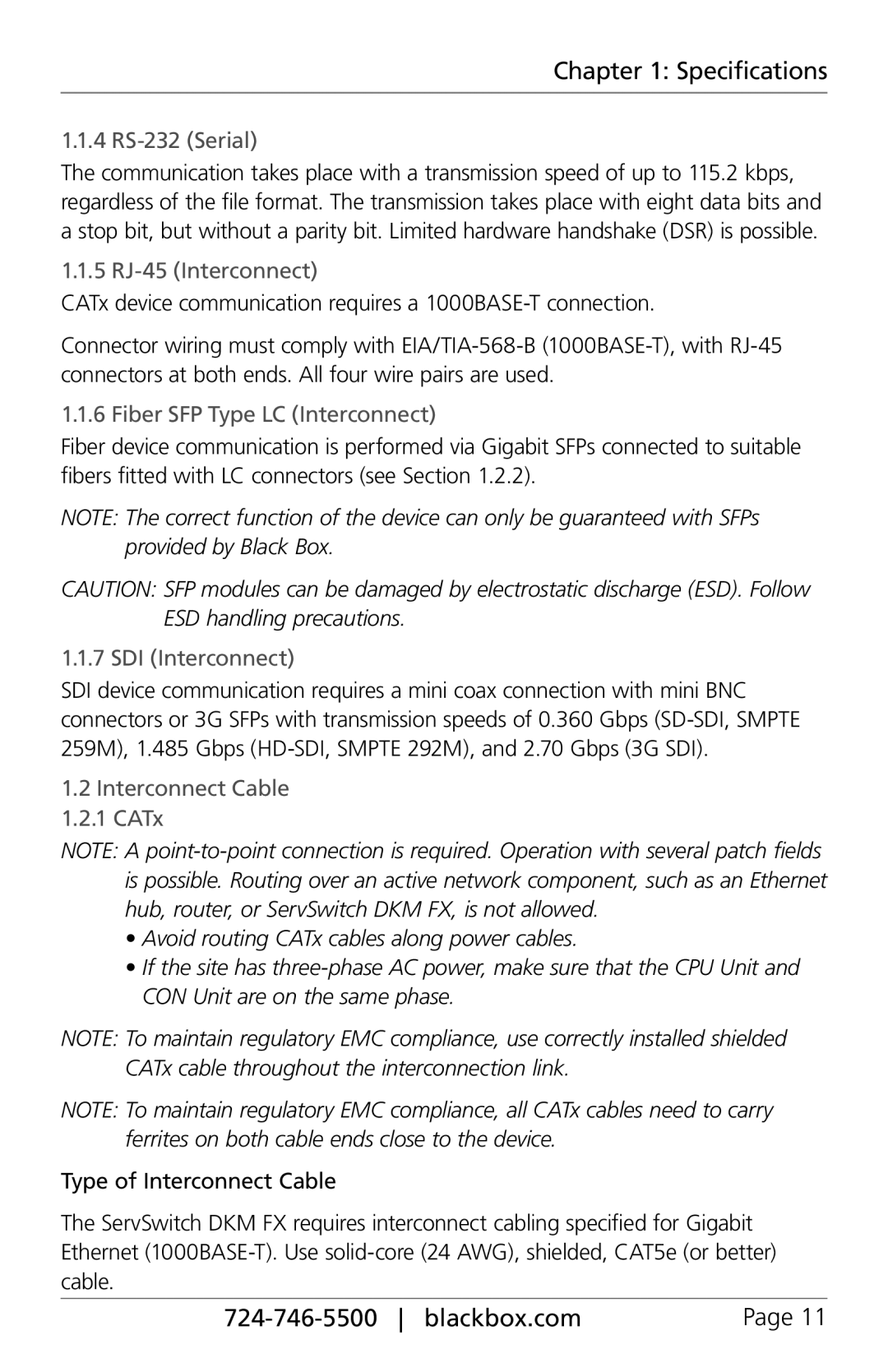 Black Box ACX160-PS, ACXIO8-C manual 4 RS-232 Serial, 5 RJ-45 Interconnect, Fiber SFP Type LC Interconnect, SDI Interconnect 