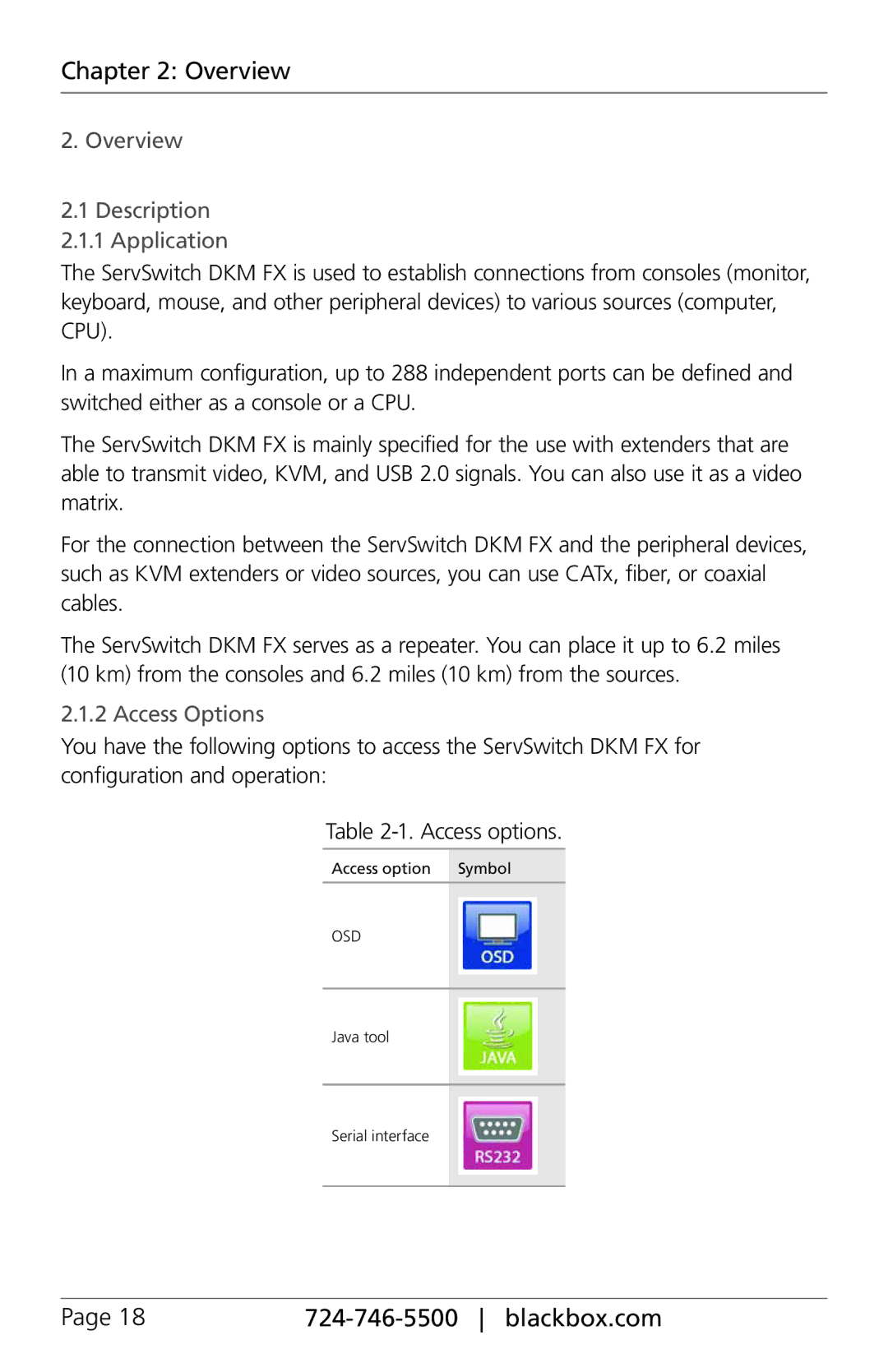 Black Box ACXIO8-SM, ACXIO8-C, ACXSFPC, ACXSFPS, ACXIO8-SPF, ACX048 Overview Description 2.1.1 Application, Access Options 