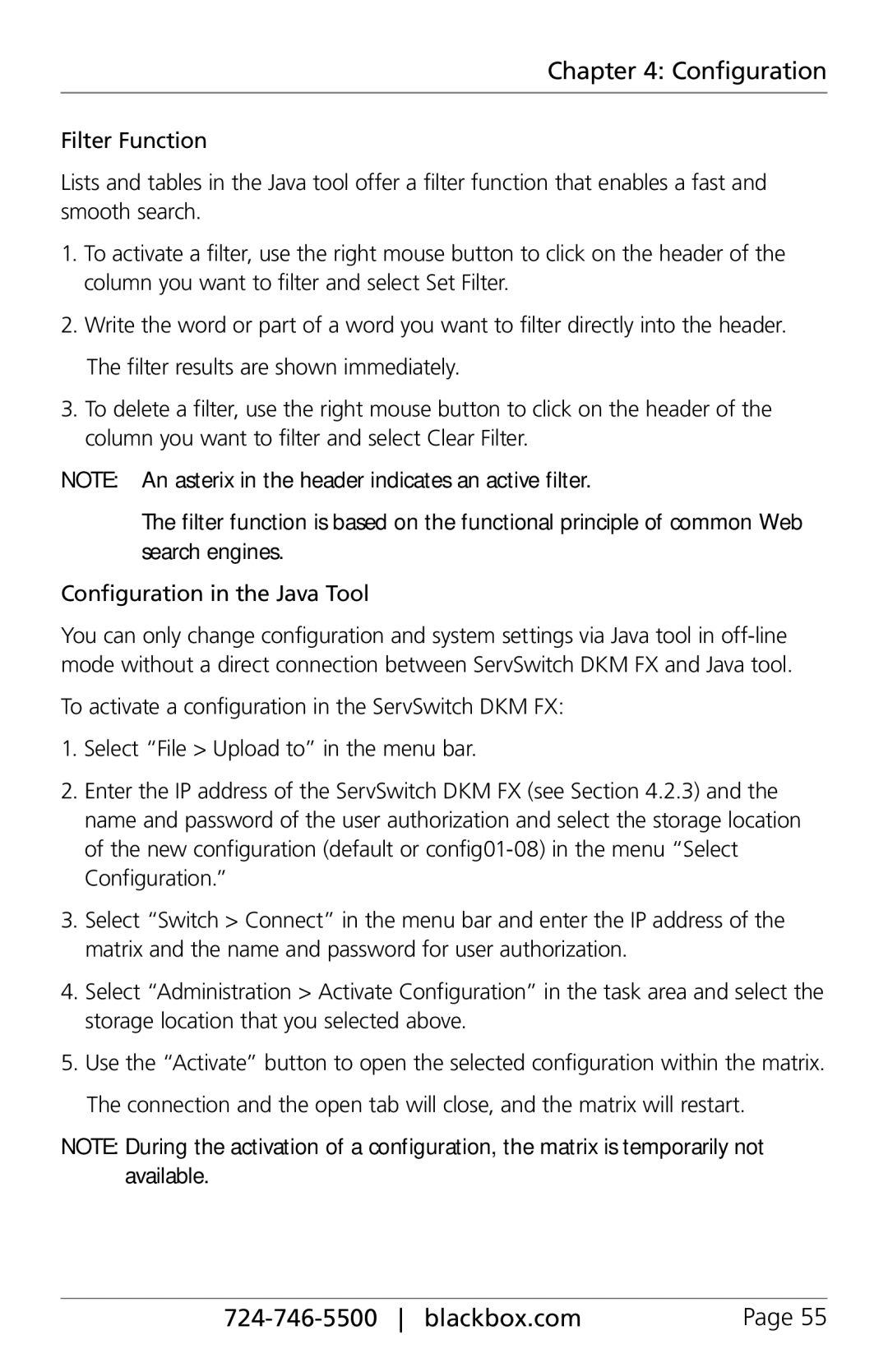 Black Box ACX160, ACXIO8-C, ACXSFPC, ACXSFPS, ACXIO8-SPF, ACXIO8-SM, ACX288-PS, ServSwitch DKM-FX Configuration in the Java Tool 