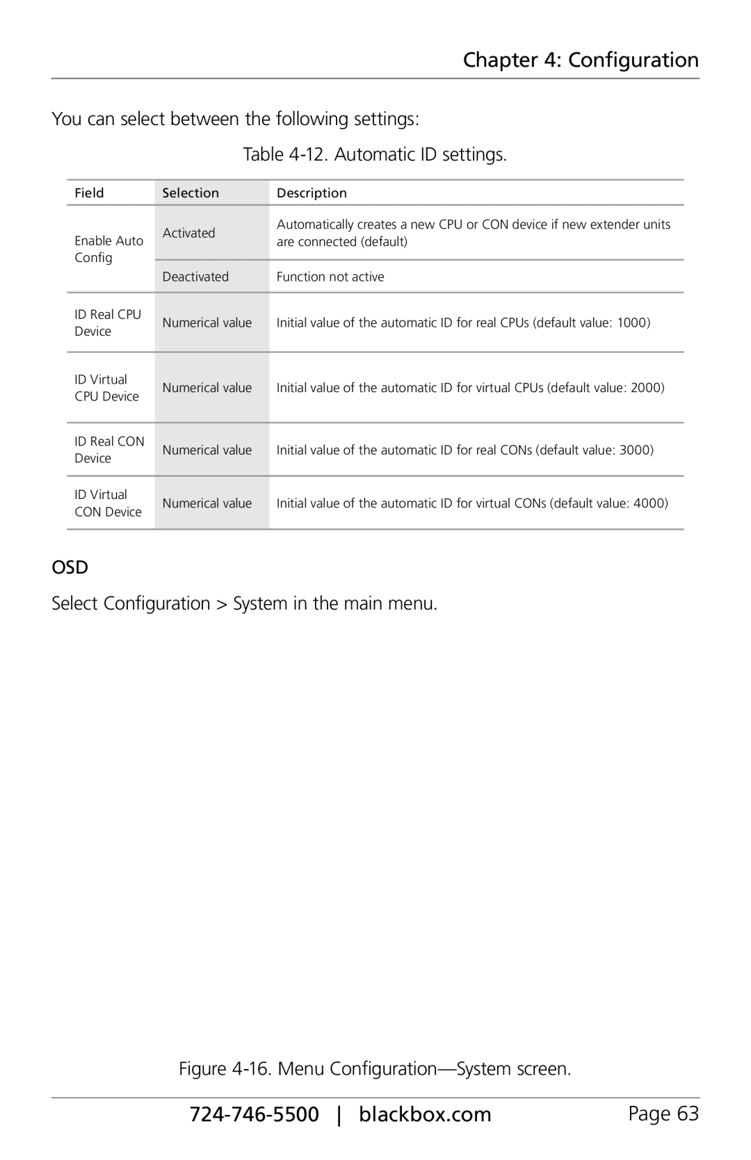 Black Box ACX288-CTL, ACXIO8-C, ACXSFPC, ACXSFPS, ACXIO8-SPF, ACXIO8-SM, ACX288-PS, ACX048 manual Menu Configuration-System screen 