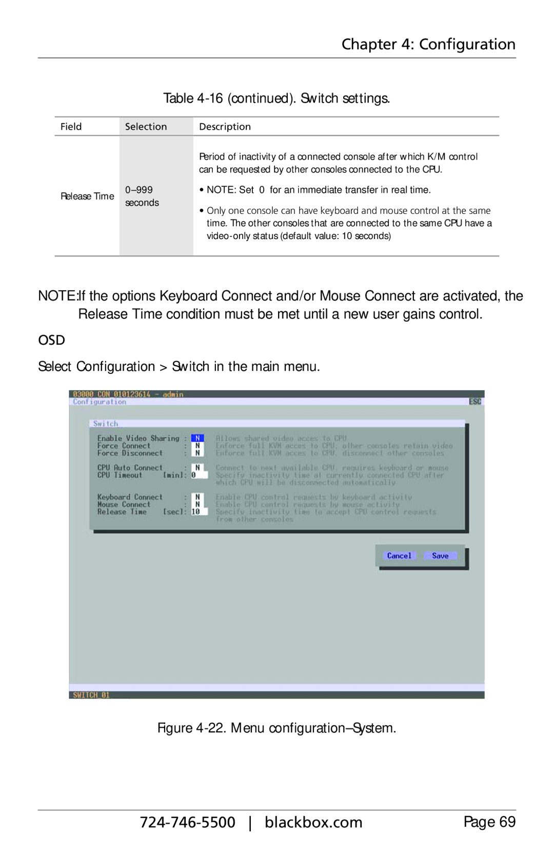 Black Box ACX160, ACXIO8-C, ACXSFPC, ACXSFPS, ACXIO8-SPF, ACX048 Switch settings, Select Configuration Switch in the main menu 