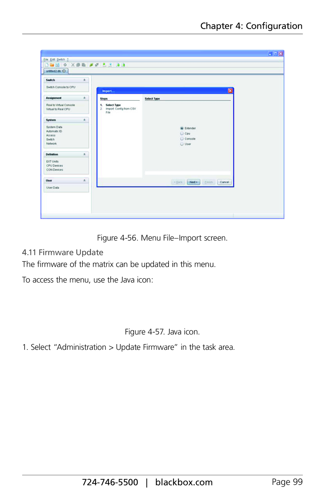 Black Box ACXSFPC, ACXIO8-C, ACXSFPS, ACXIO8-SPF, ACXIO8-SM, ACX288-PS, ACX288-CTL Menu File-Import screen, Firmware Update 