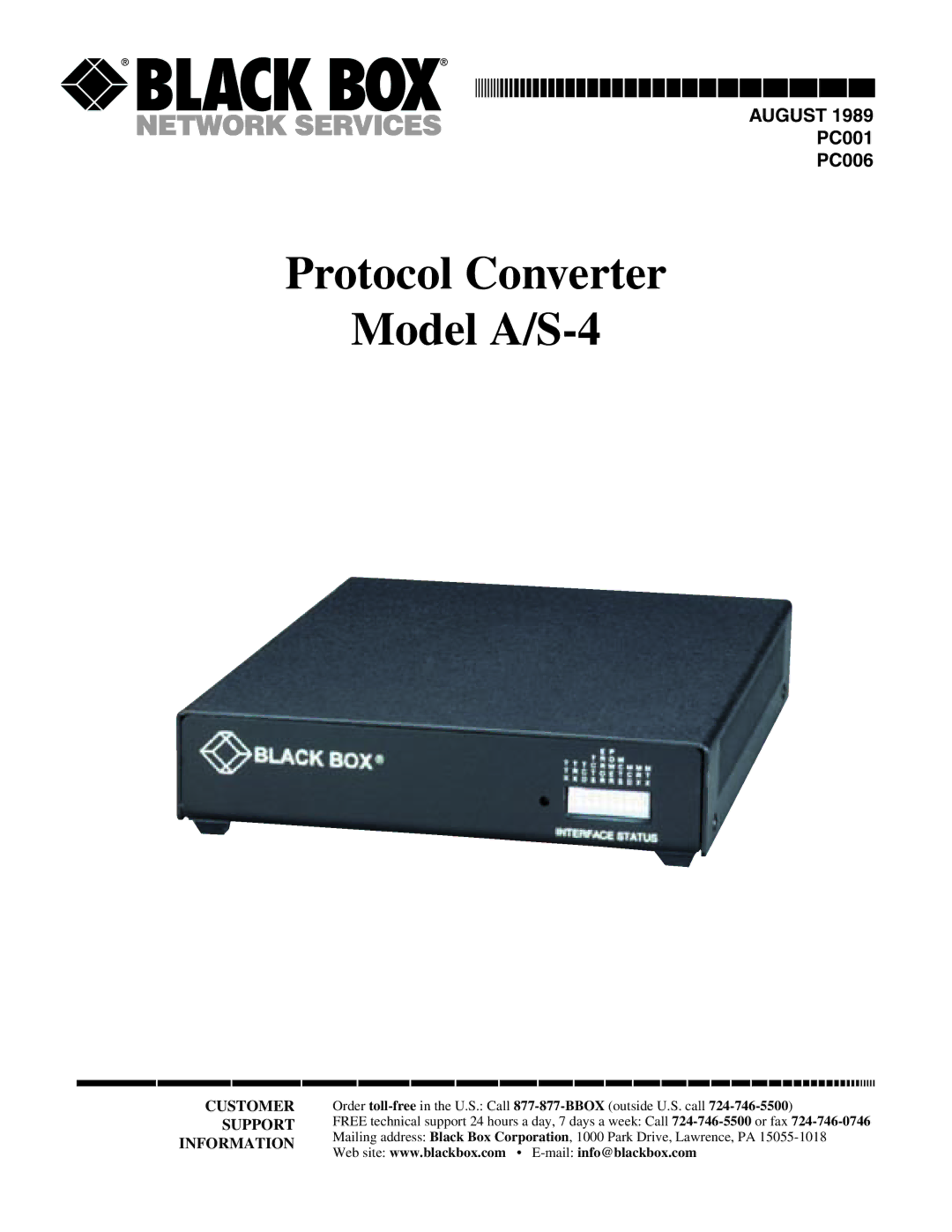 Black Box manual Protocol Converter Model A/S-4 