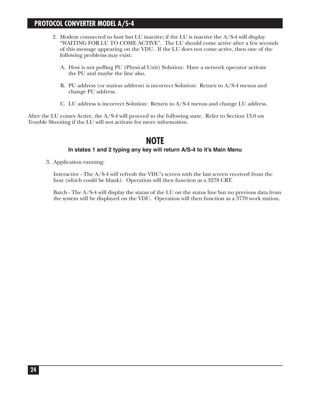 Black Box manual Protocol Converter Model A/S-4 