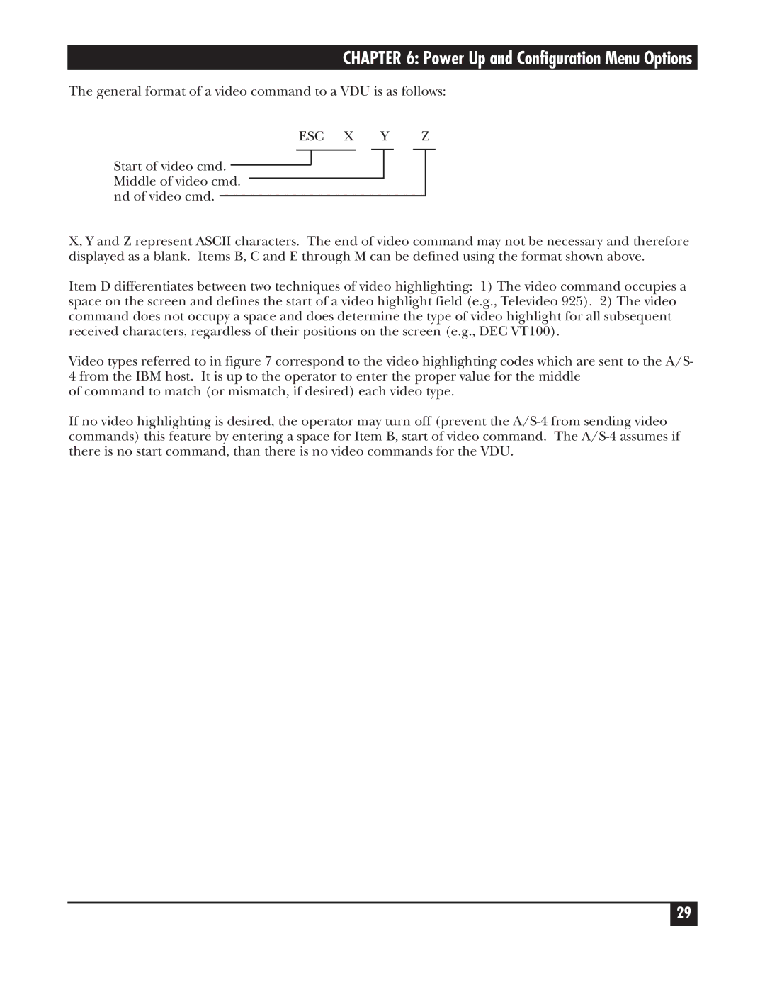 Black Box A/S-4 manual Esc X Y Z 