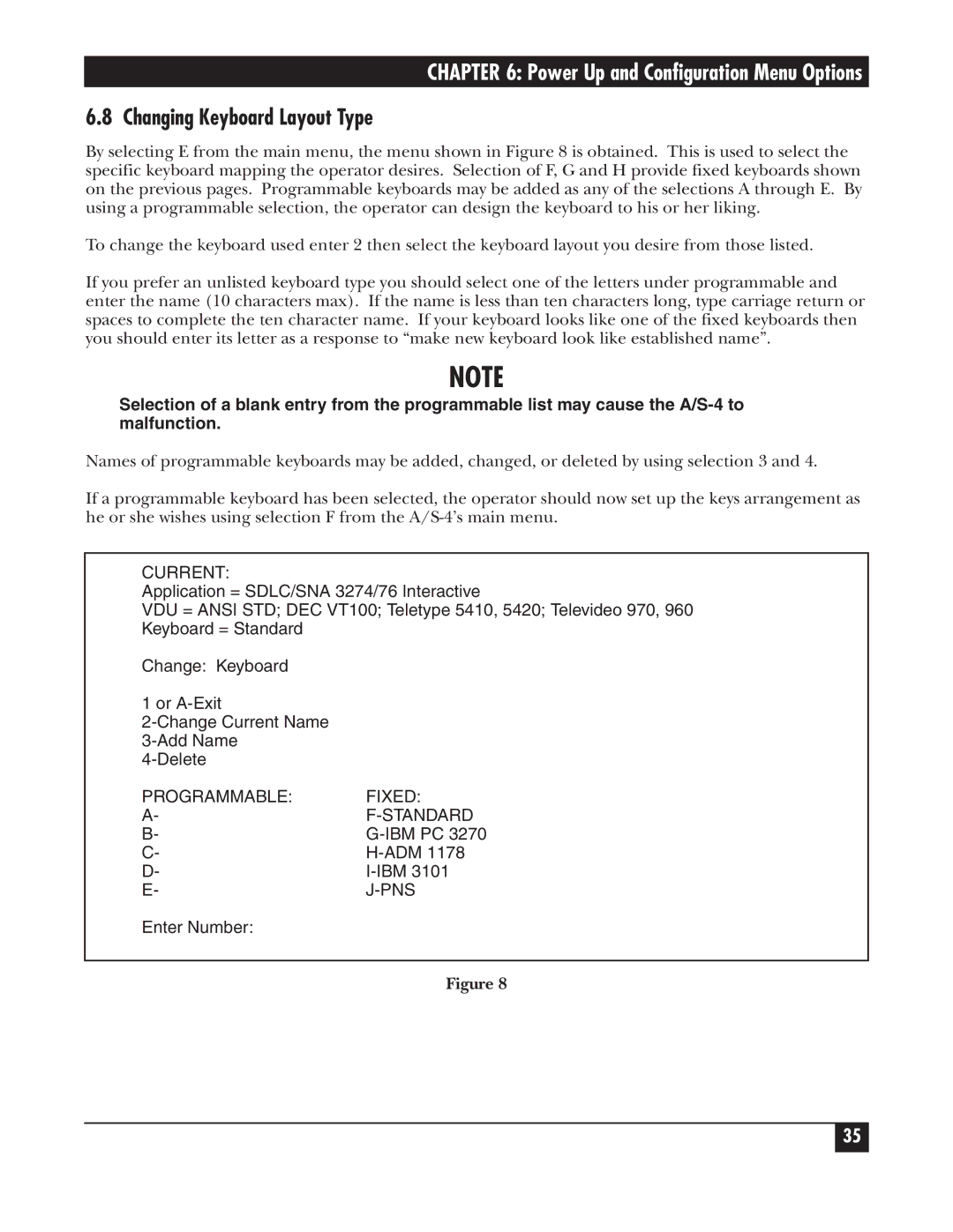 Black Box A/S-4 manual Changing Keyboard Layout Type 