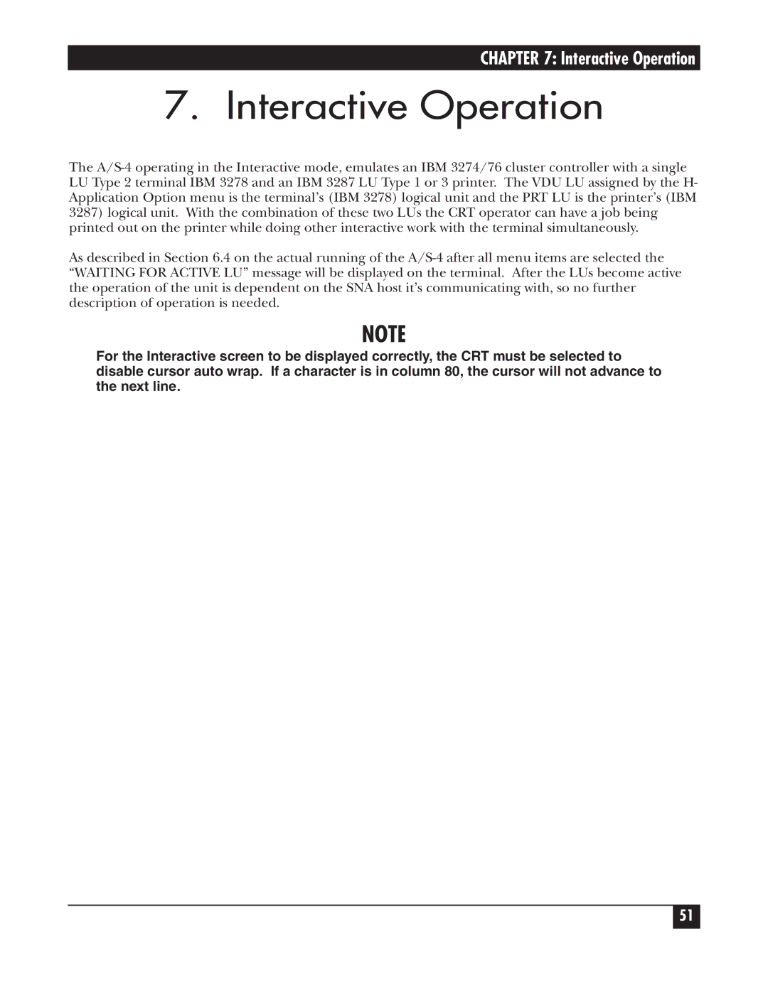 Black Box A/S-4 manual Interactive Operation 