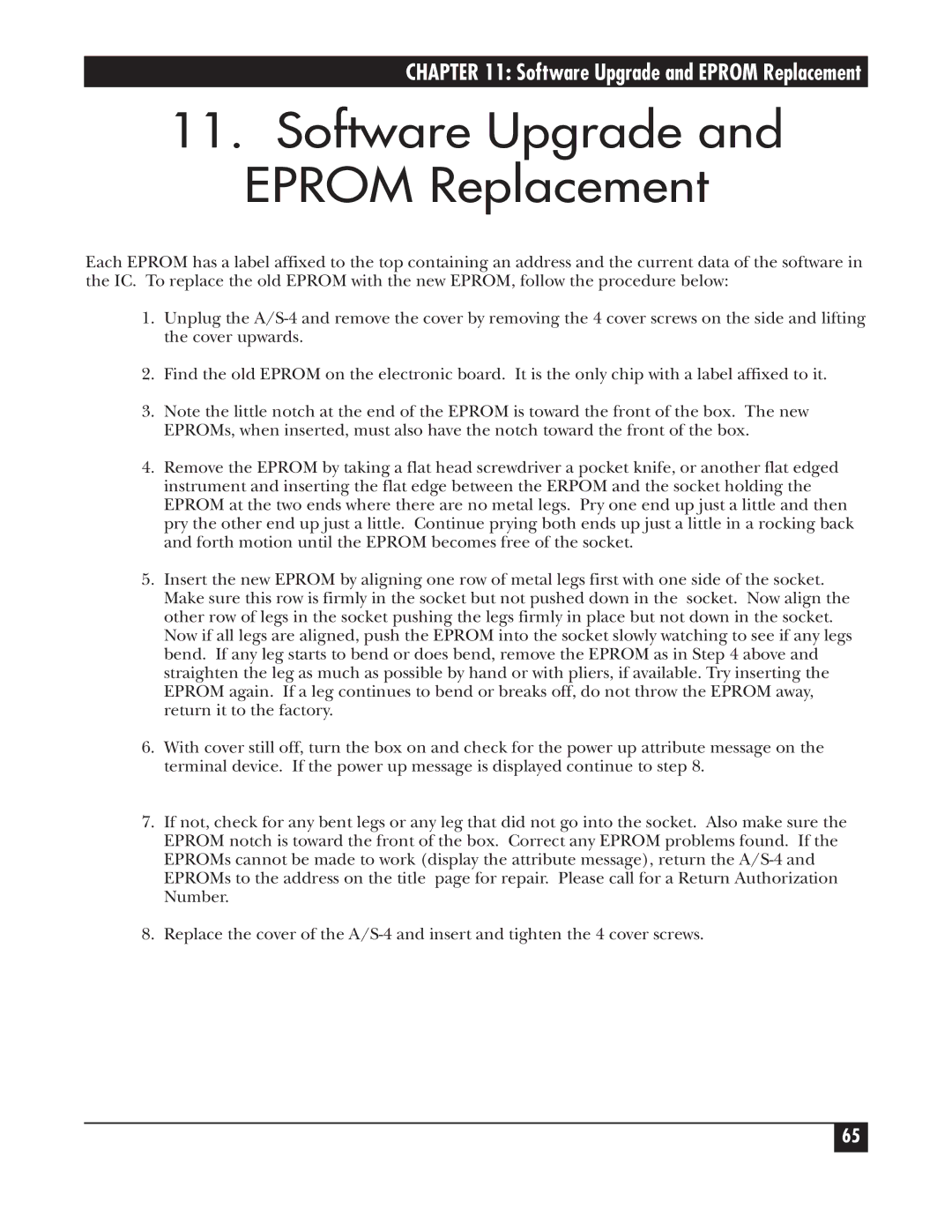 Black Box A/S-4 manual Software Upgrade and Eprom Replacement 