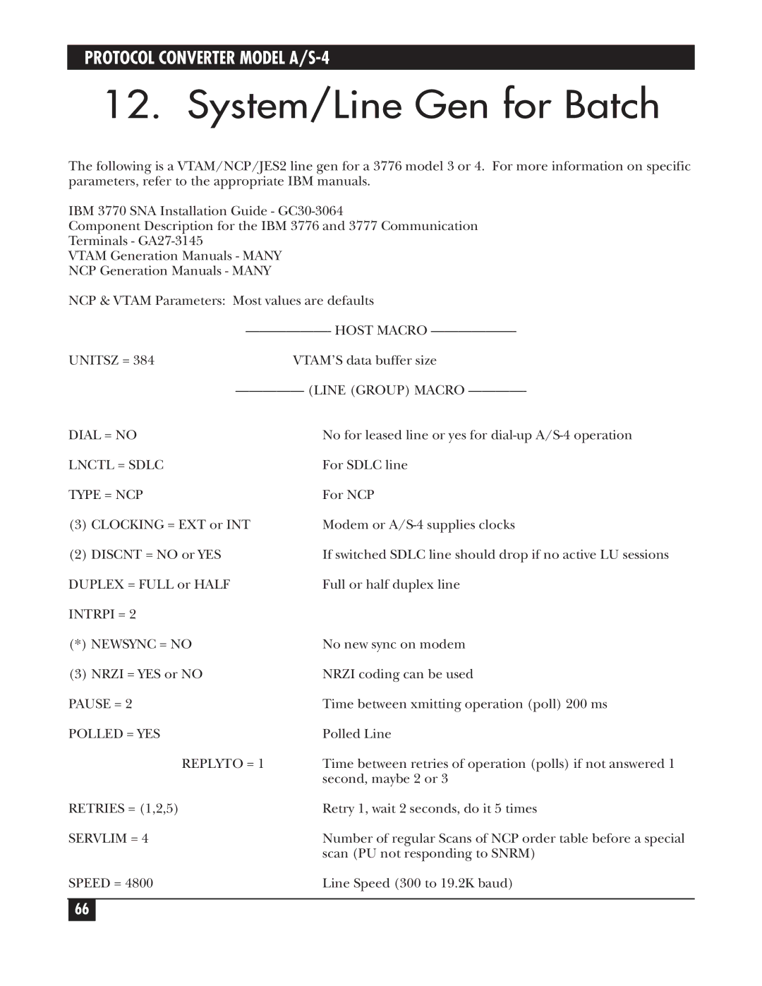 Black Box A/S-4 manual System/Line Gen for Batch 