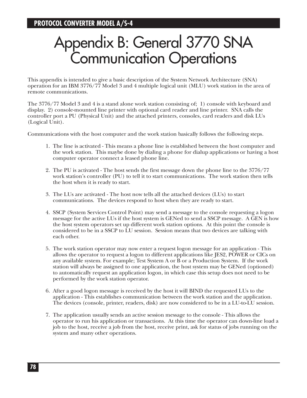 Black Box A/S-4 manual Appendix B General 3770 SNA Communication Operations 