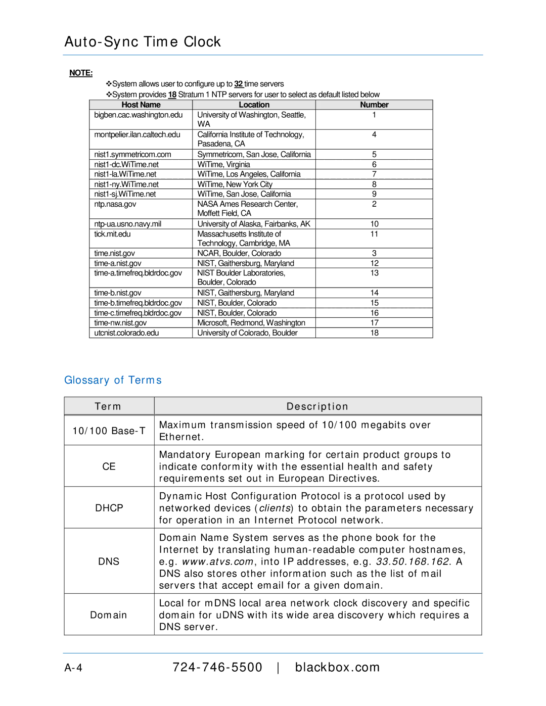 Black Box ASTCBK, ASTCRCR, ASTCPOEK, ASTCRCB, ASTCRCG, ASTCKEY, ASTC3000POE manual Glossary of Terms, Host Name Location Number 