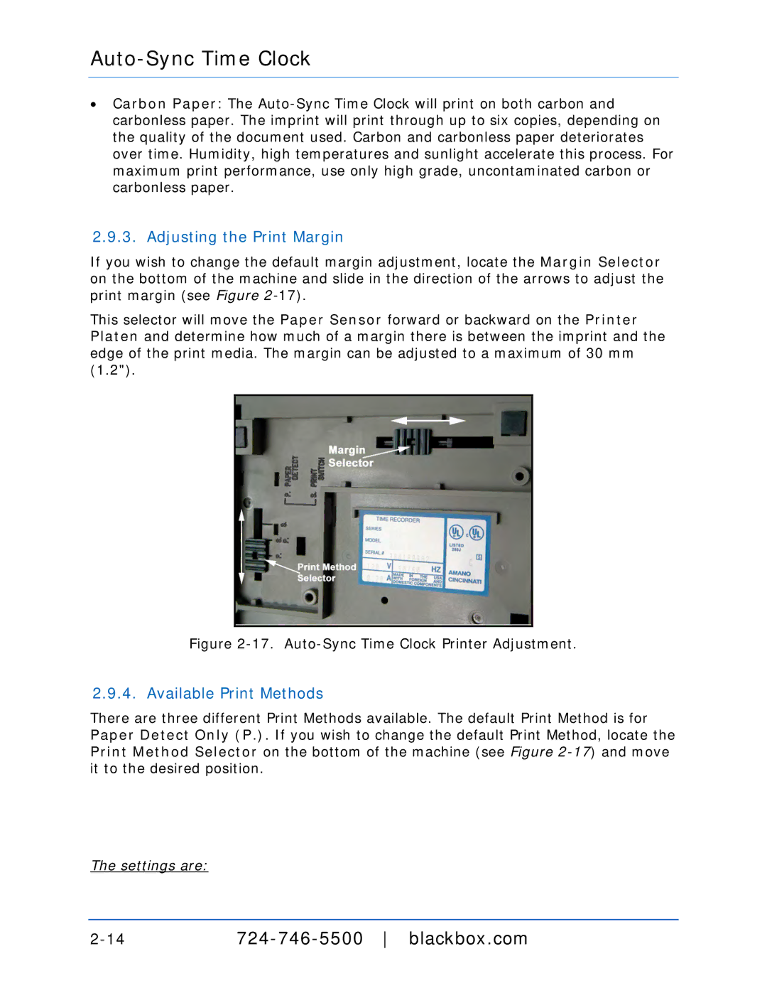 Black Box ASTCRCR, ASTCPOEK, ASTCBK, ASTCRCB, ASTCRCG, ASTCKEY, ASTC3000POE Adjusting the Print Margin, Available Print Methods 