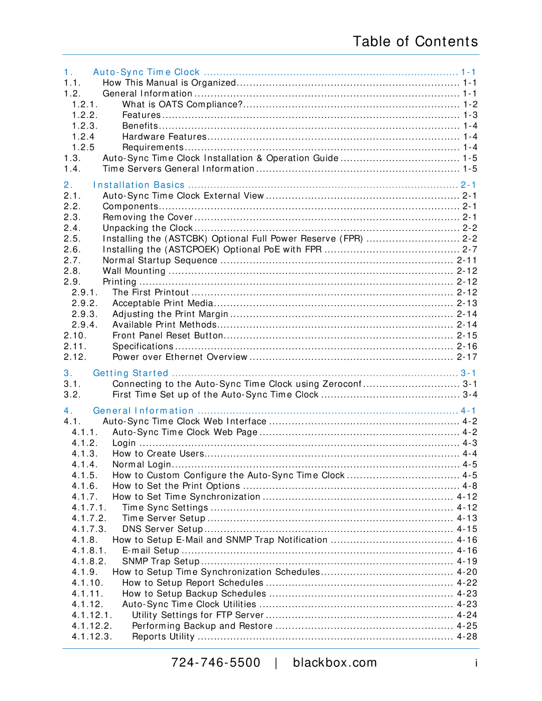 Black Box ASTCRCB, ASTCRCR, ASTCPOEK, ASTCBK, ASTCRCG, ASTCKEY, ASTC3000POE manual Table of Contents 