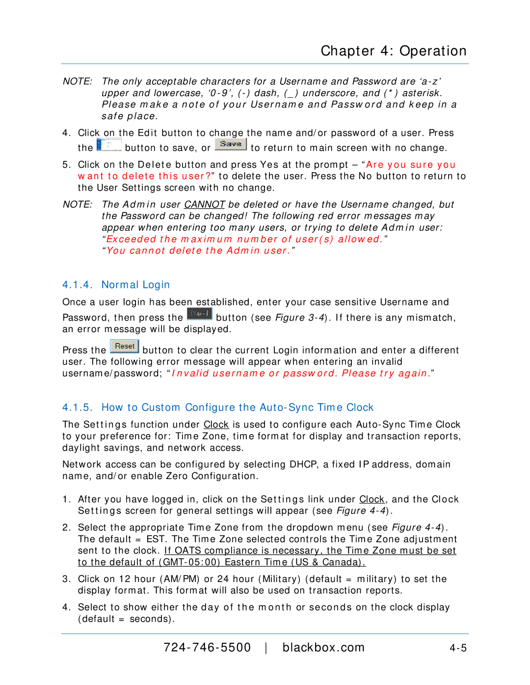 Black Box ASTC3000, ASTCRCR, ASTCPOEK, ASTCBK, ASTCRCB, ASTCRCG Normal Login, How to Custom Configure the Auto-Sync Time Clock 