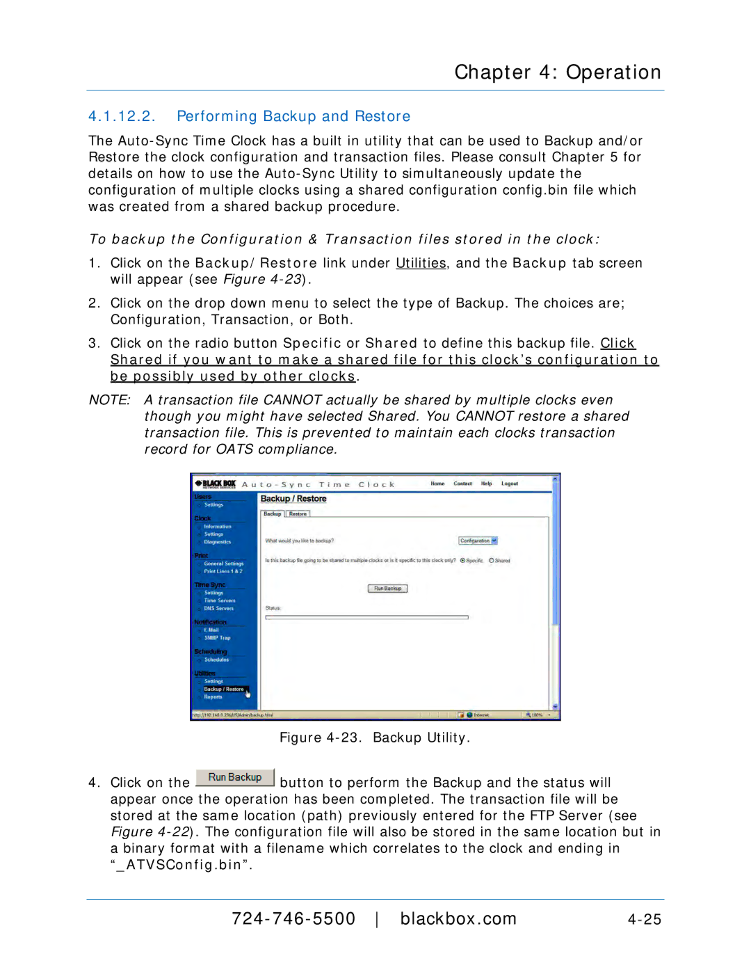 Black Box ASTCRCB, ASTCRCR, ASTCPOEK, ASTCBK, ASTCRCG, ASTCKEY, ASTC3000POE manual Performing Backup and Restore 