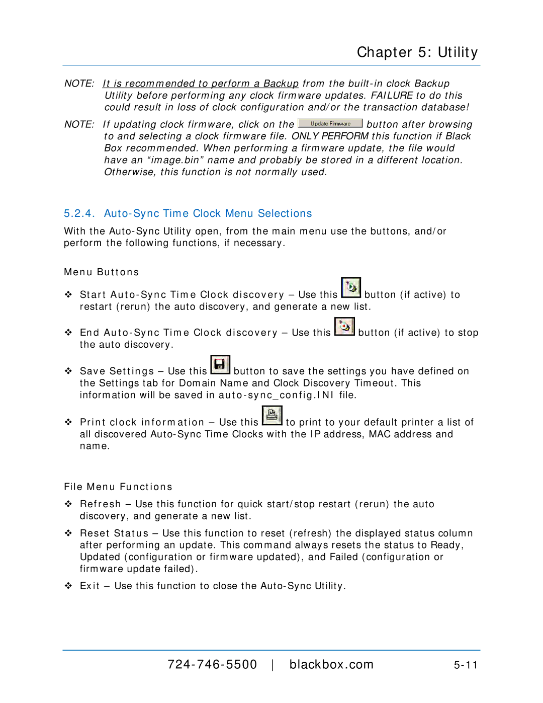 Black Box ASTCRCB, ASTCRCR, ASTCPOEK, ASTCBK, ASTCRCG, ASTCKEY manual Auto-Sync Time Clock Menu Selections, File Menu Functions 