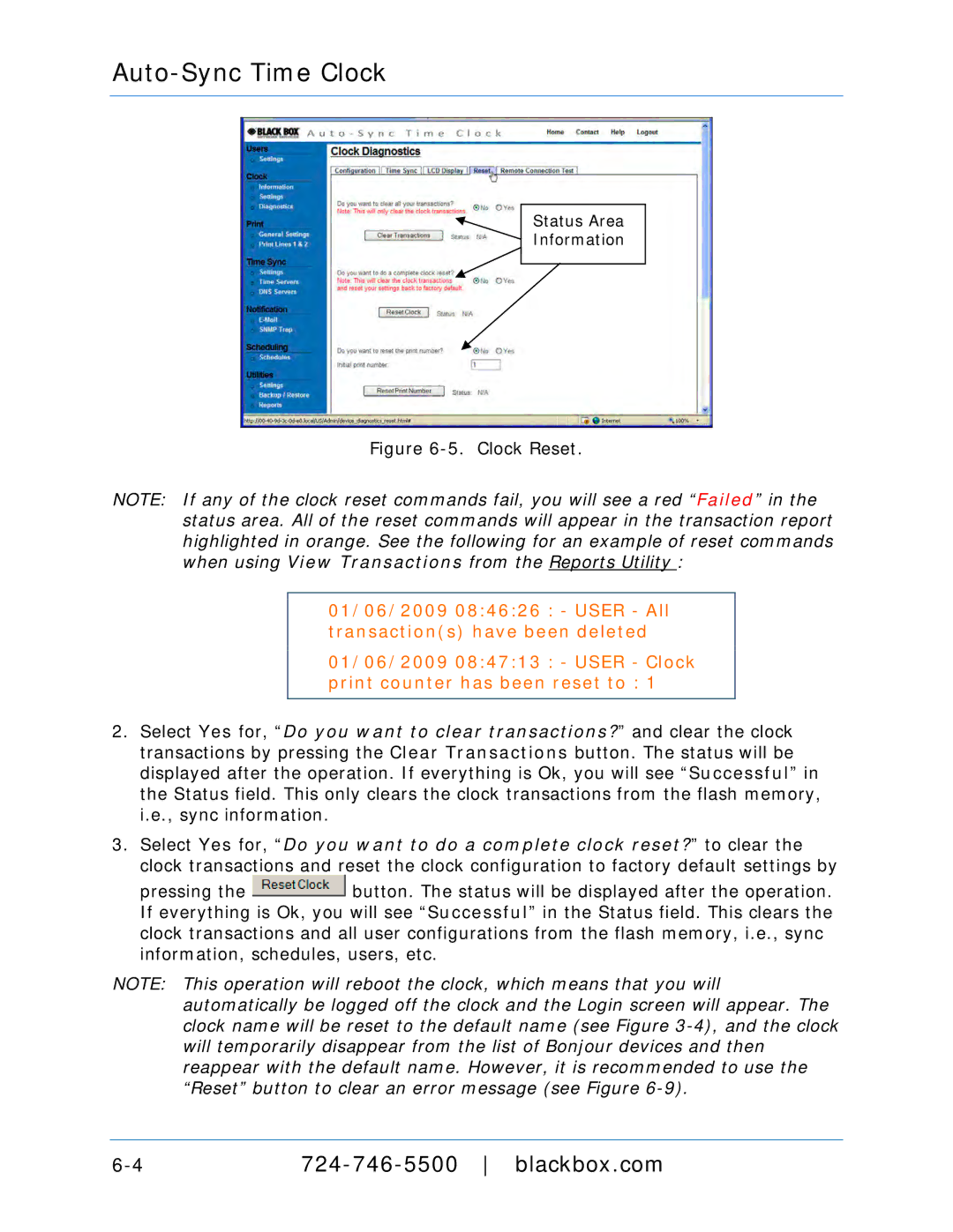 Black Box ASTC3000POE, ASTCRCR, ASTCPOEK, ASTCBK, ASTCRCB, ASTCRCG, ASTCKEY manual Clock Reset 