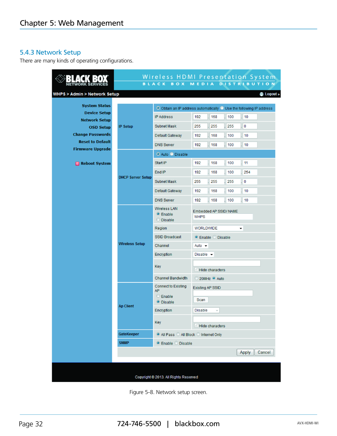 Black Box AVX-HDMI-WI Network Setup, Web Management, Page, There are many kinds of operating configurations, Avx-Hdmi-Wi 