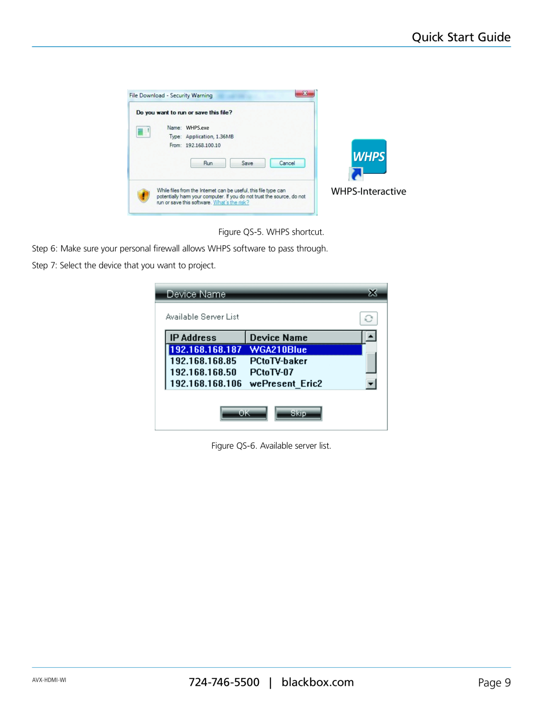 Black Box Wireless HDMI Presentation System (WHPS) manual Quick Start Guide, WHPS-Interactive, Page, Avx-Hdmi-Wi, WHPS.exe 
