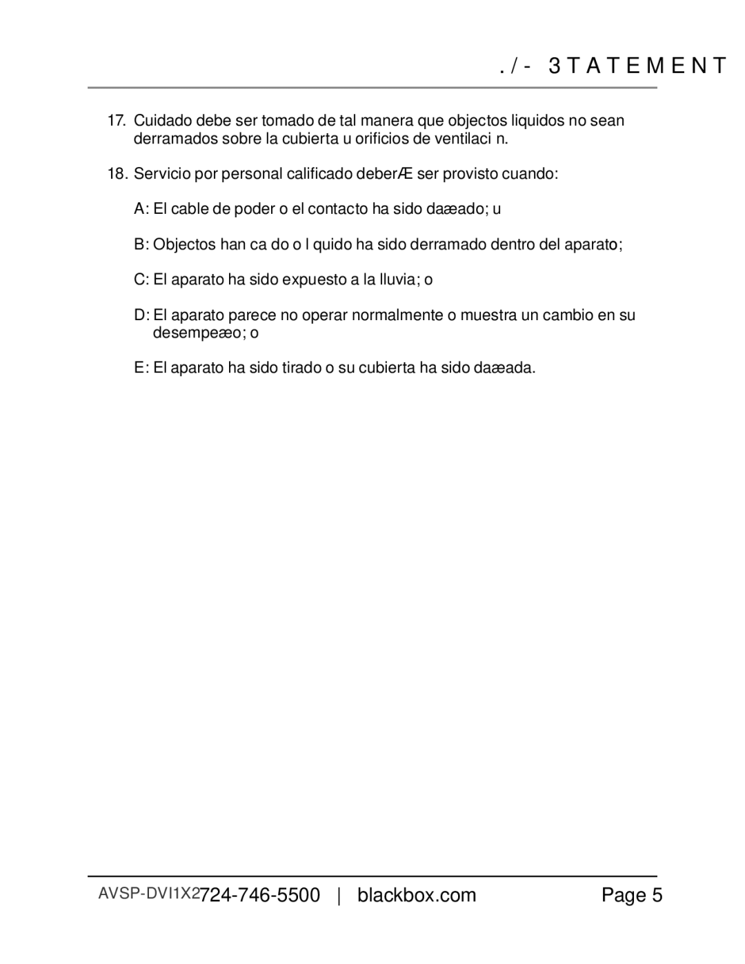 Black Box AVSP-DVI1X2, Black Box, AVSP-DVI1X4, AVSP-DVI1X8 manual NOM Statement 