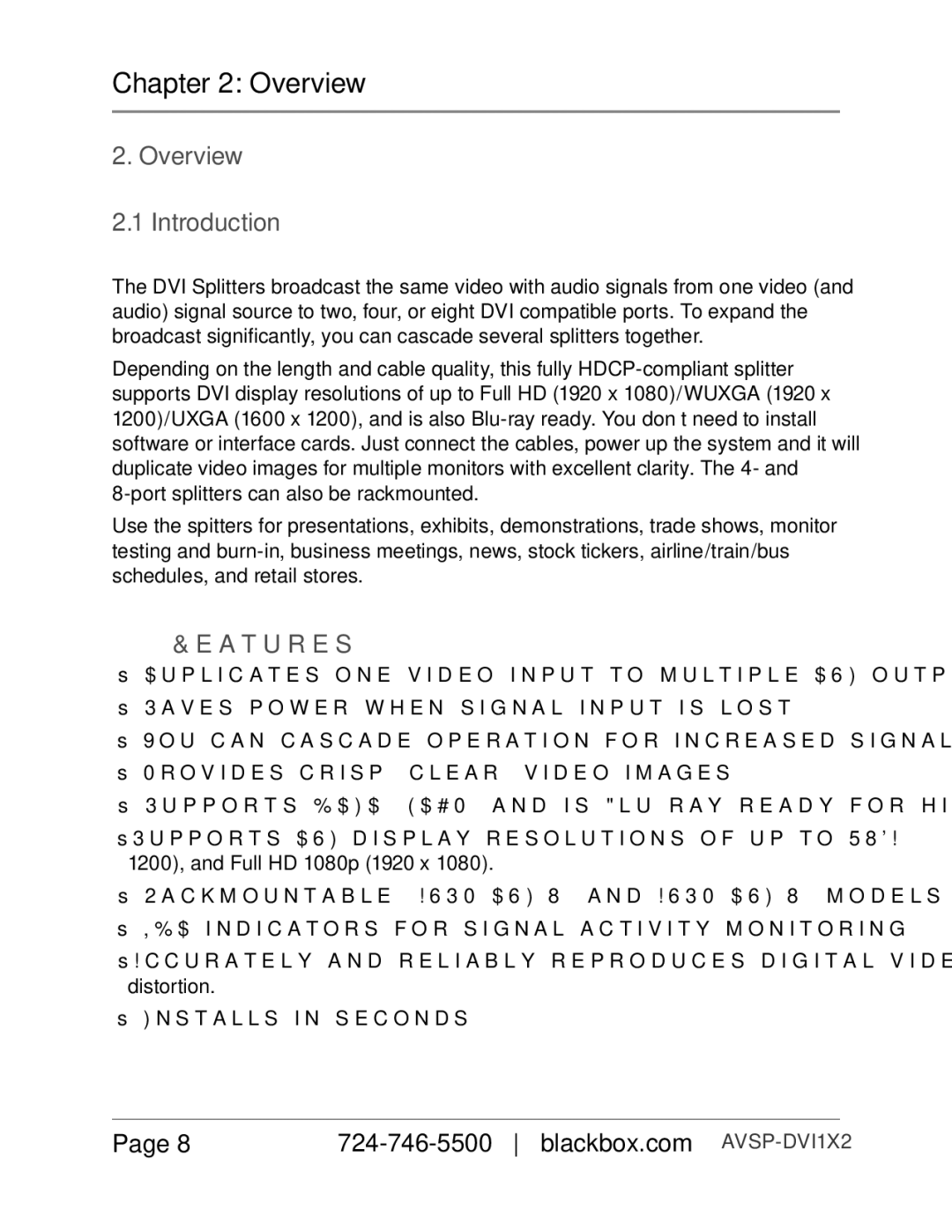 Black Box Black Box, AVSP-DVI1X2, AVSP-DVI1X4, AVSP-DVI1X8 manual Overview Introduction, Features 