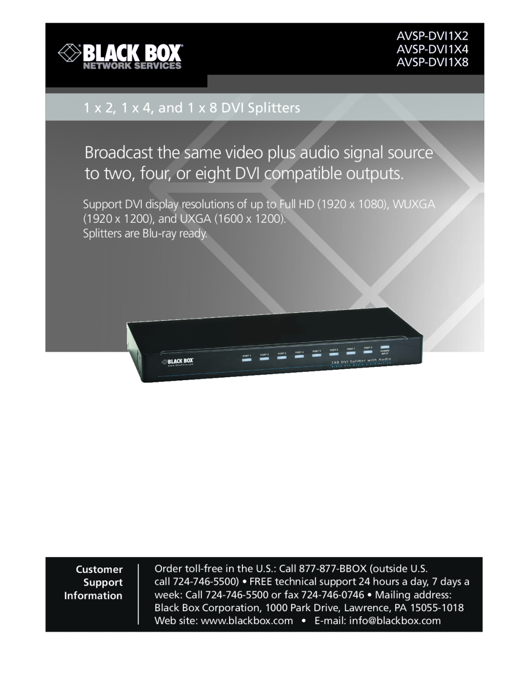 Black Box PDUBV24-S20-120V specifications Specifications, AmpVertical PDU, 24-Outlet 5-20R, Customer Support Information 