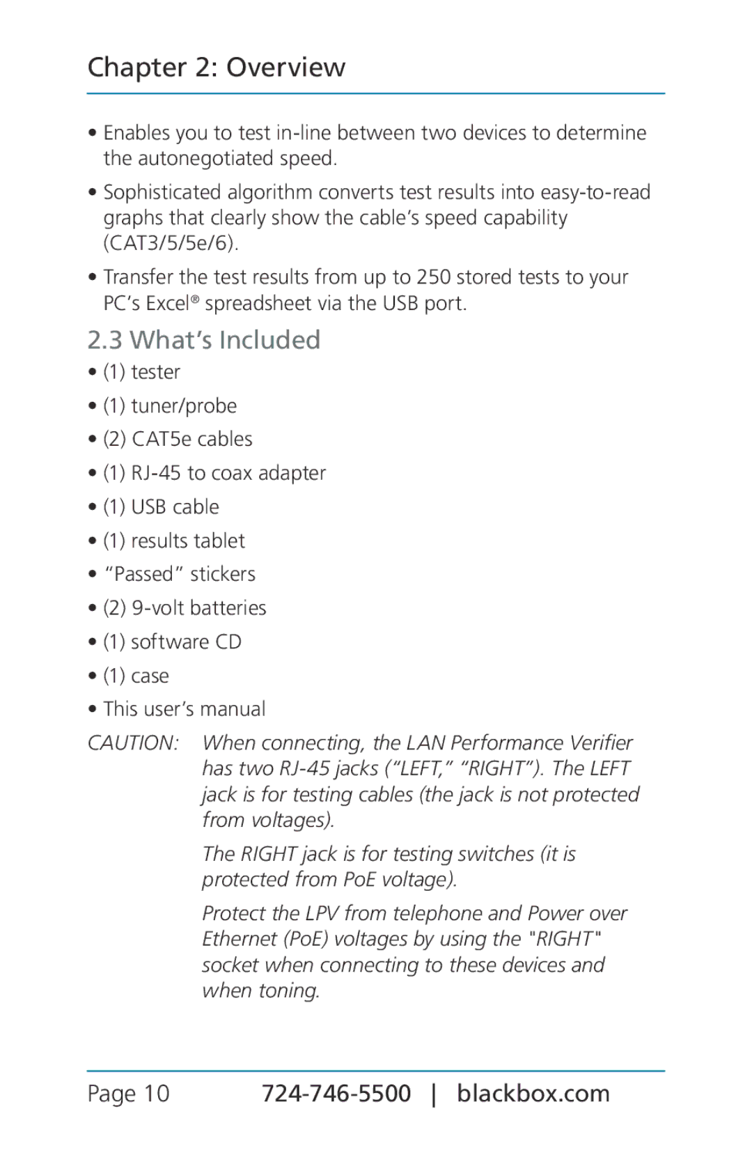 Black Box TS580A-R4, BLACK BOX CAT5/5e/6 LAN Performance Verifier manual What’s Included 