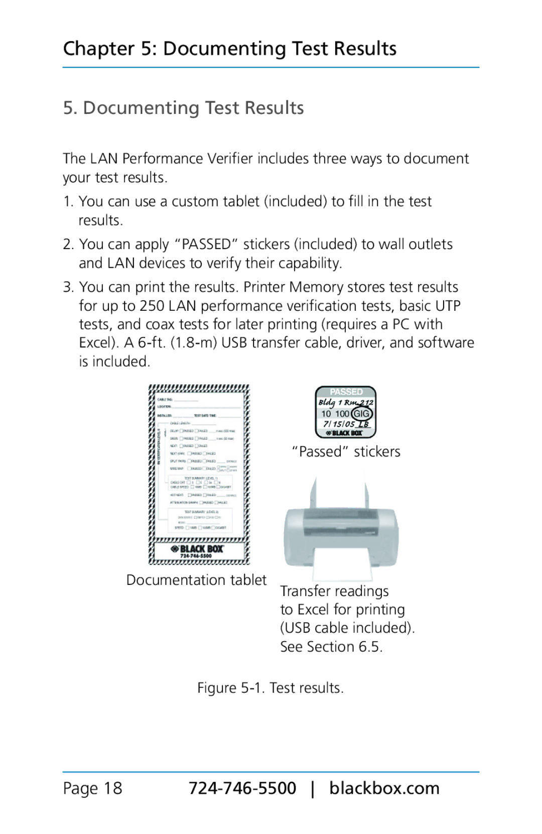 Black Box TS580A-R4, BLACK BOX CAT5/5e/6 LAN Performance Verifier manual Documenting Test Results, Test results 