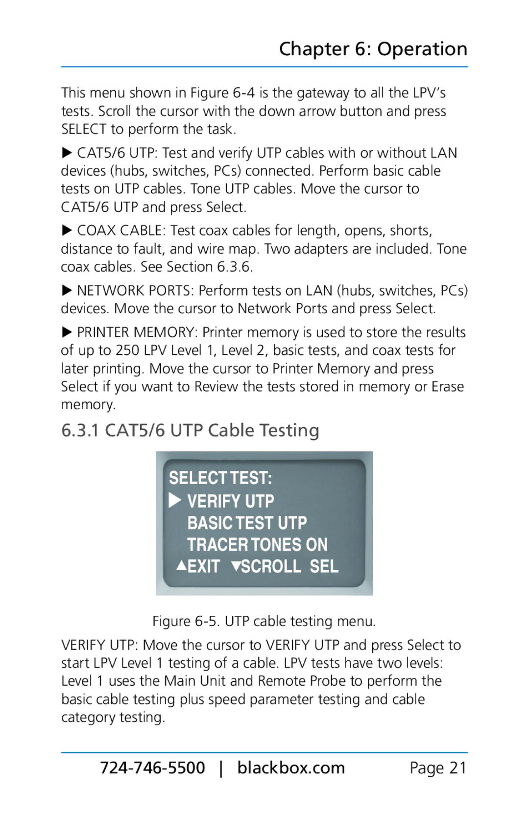 Black Box BLACK BOX CAT5/5e/6 LAN Performance Verifier, TS580A-R4 manual 1 CAT5/6 UTP Cable Testing 