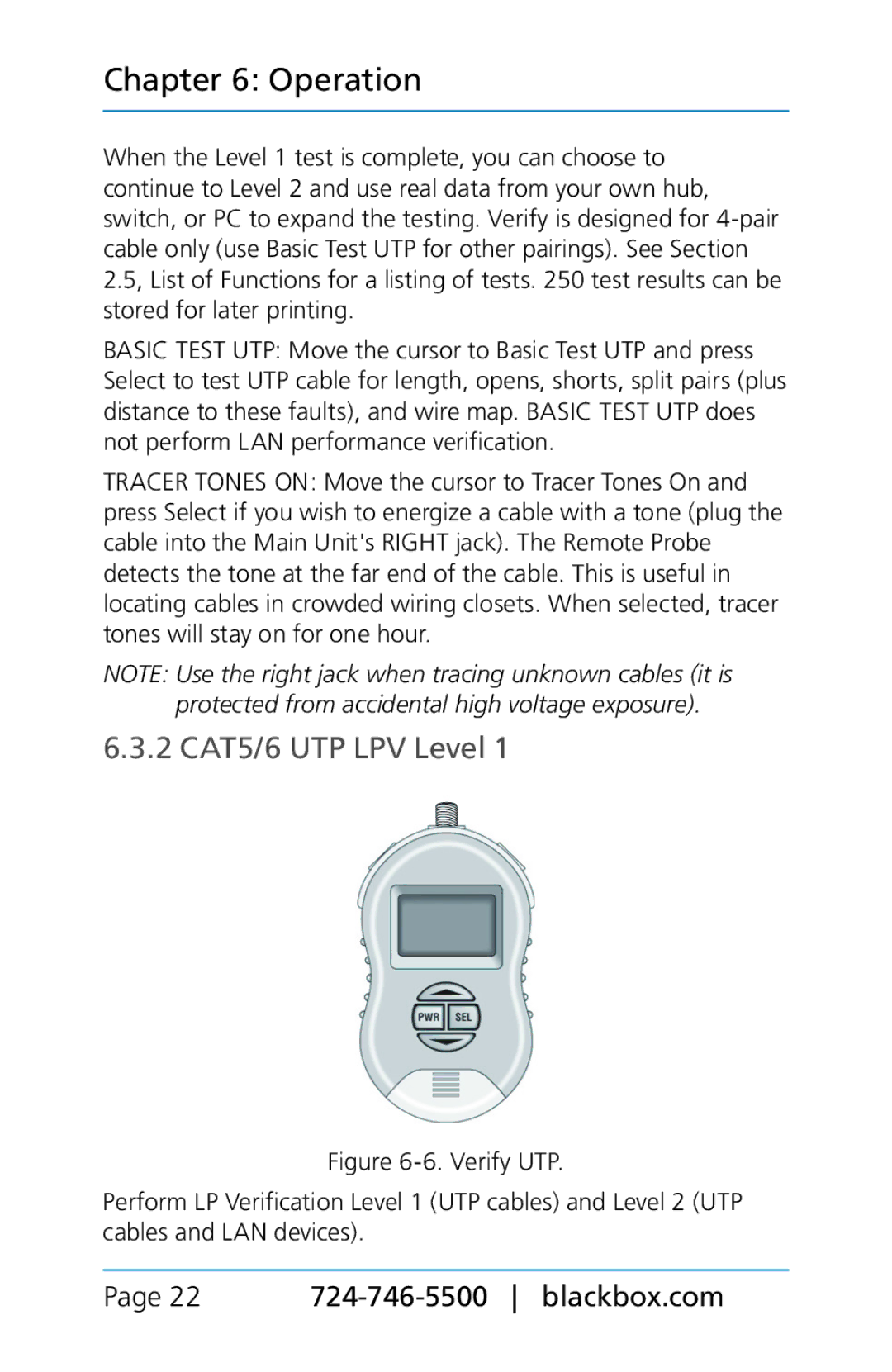 Black Box TS580A-R4, BLACK BOX CAT5/5e/6 LAN Performance Verifier manual 2 CAT5/6 UTP LPV Level 