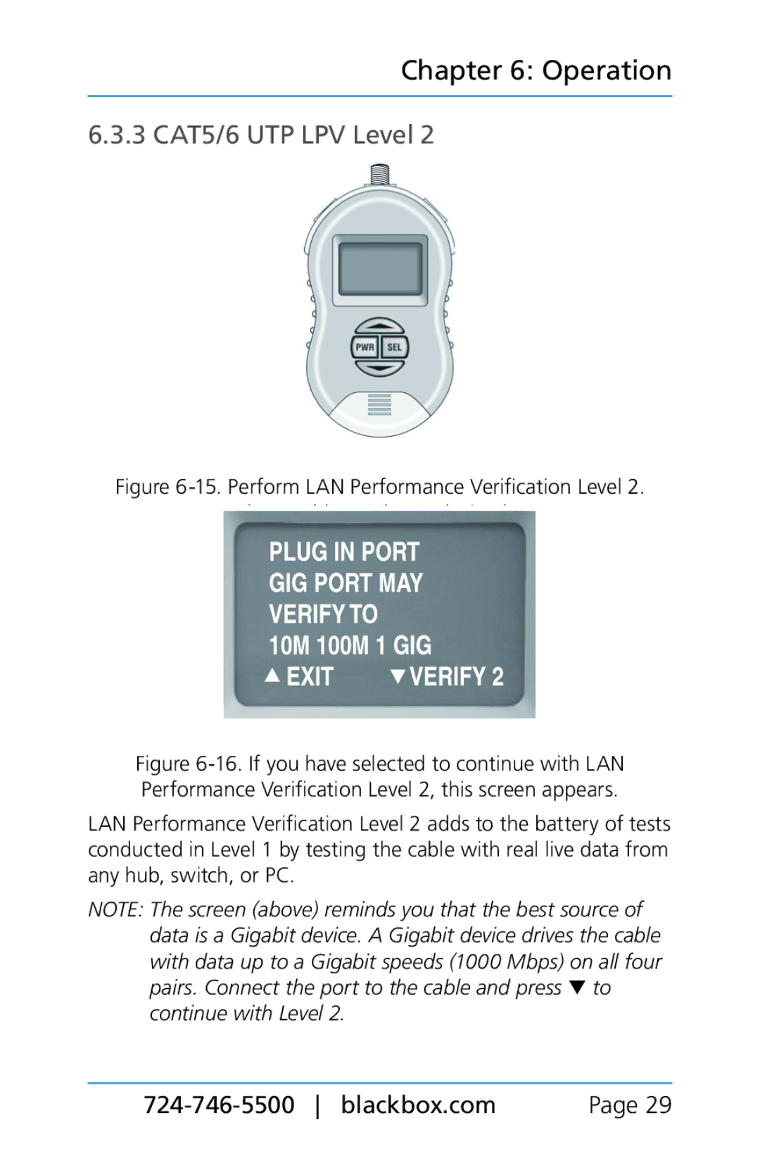 Black Box BLACK BOX CAT5/5e/6 LAN Performance Verifier, TS580A-R4 manual 3 CAT5/6 UTP LPV Level 