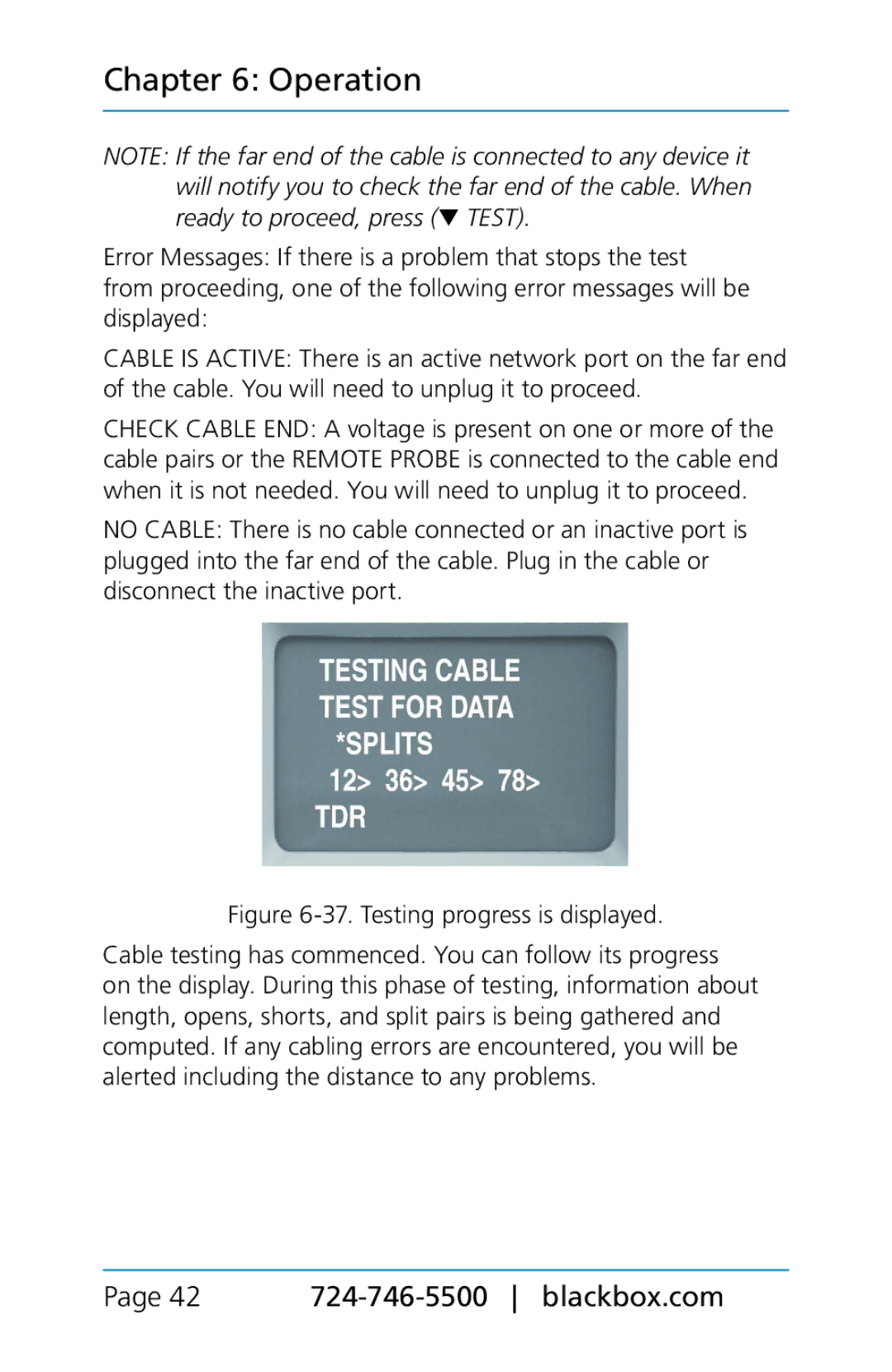 Black Box TS580A-R4, BLACK BOX CAT5/5e/6 LAN Performance Verifier manual 42 724-746-5500 blackbox.com 