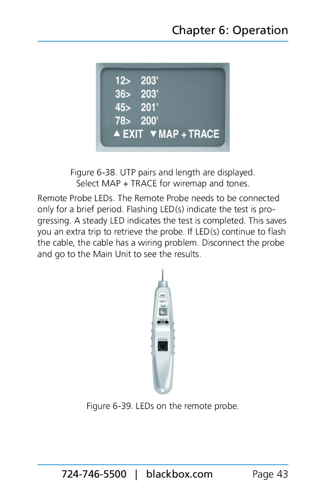 Black Box BLACK BOX CAT5/5e/6 LAN Performance Verifier, TS580A-R4 manual LEDs on the remote probe 