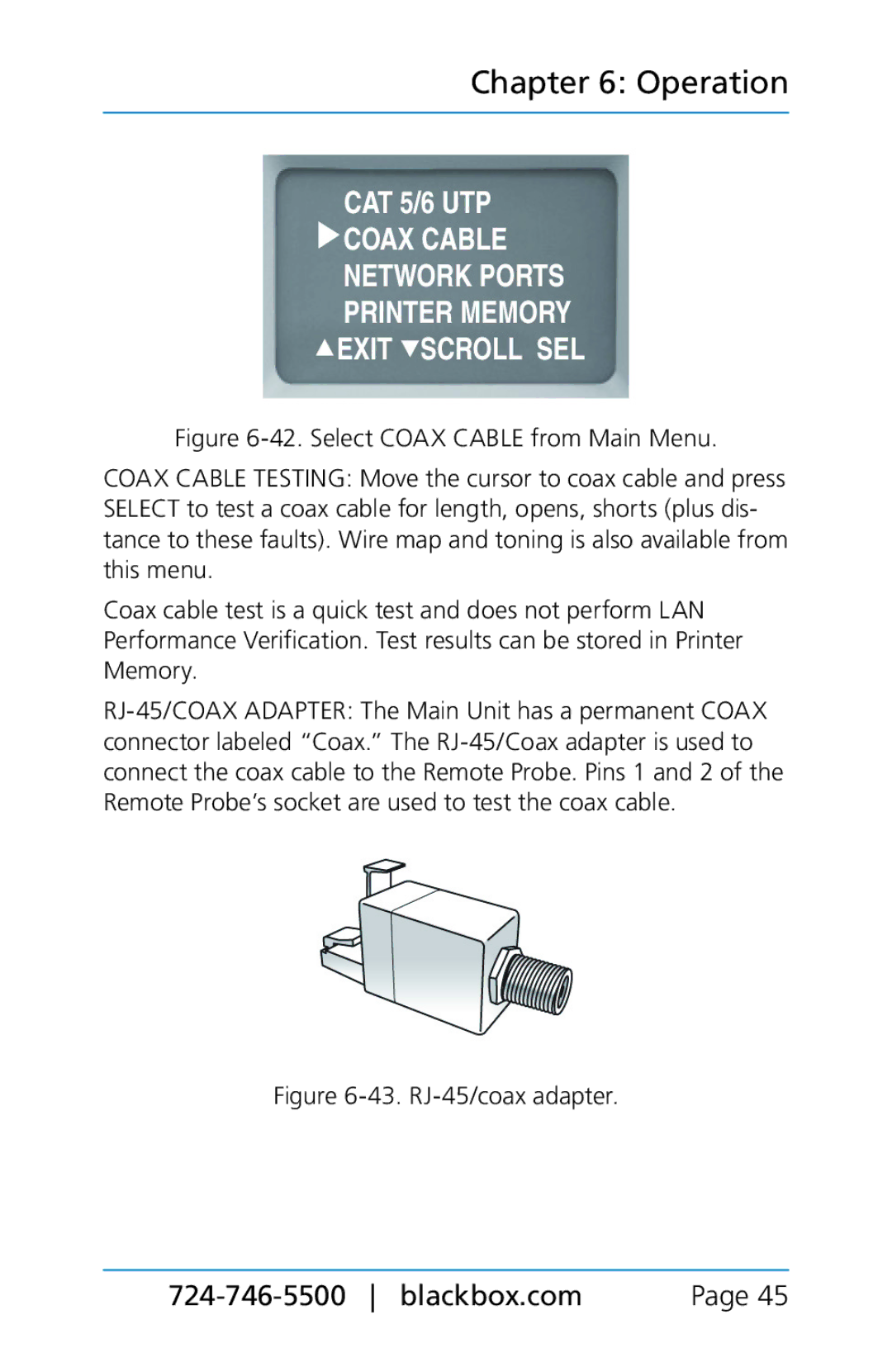 Black Box BLACK BOX CAT5/5e/6 LAN Performance Verifier, TS580A-R4 manual RJ-45/coax adapter 