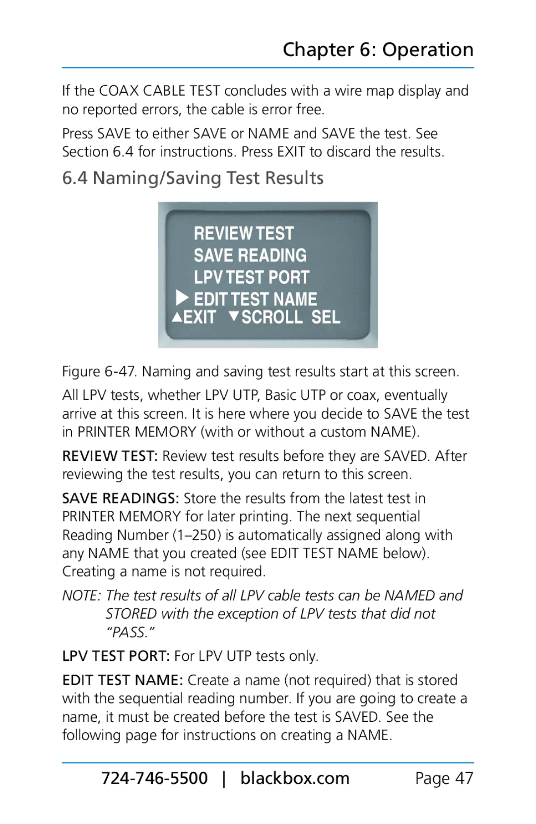 Black Box BLACK BOX CAT5/5e/6 LAN Performance Verifier Naming/Saving Test Results, LPV Test Port For LPV UTP tests only 