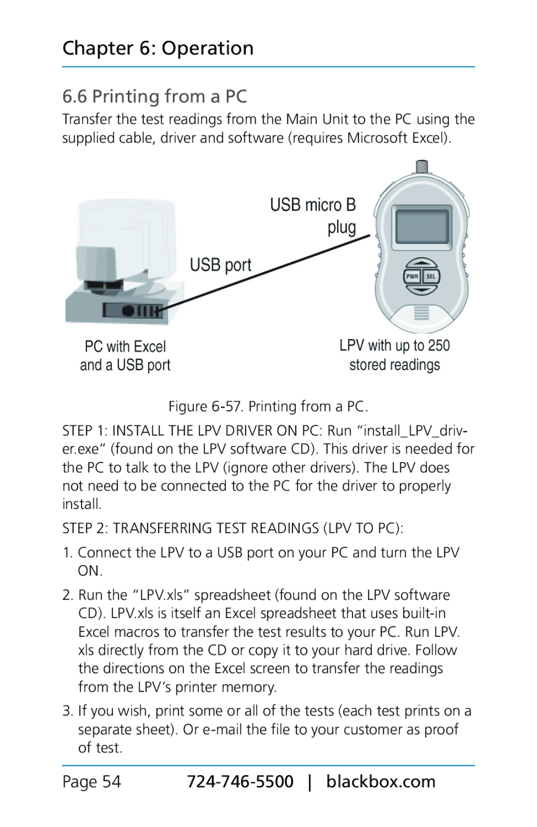 Black Box TS580A-R4, BLACK BOX CAT5/5e/6 LAN Performance Verifier Printing from a PC, Transferring Test Readings LPV to PC 