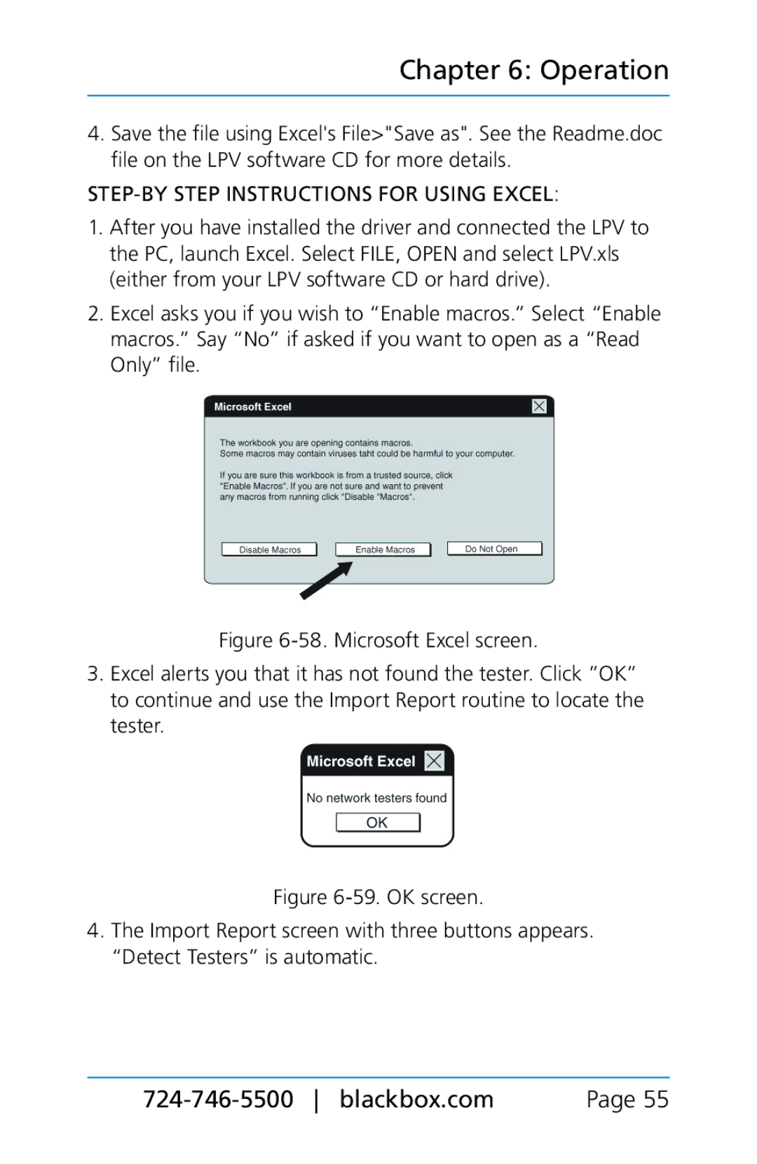 Black Box BLACK BOX CAT5/5e/6 LAN Performance Verifier, TS580A-R4 manual STEP-BY Step Instructions for Using Excel 