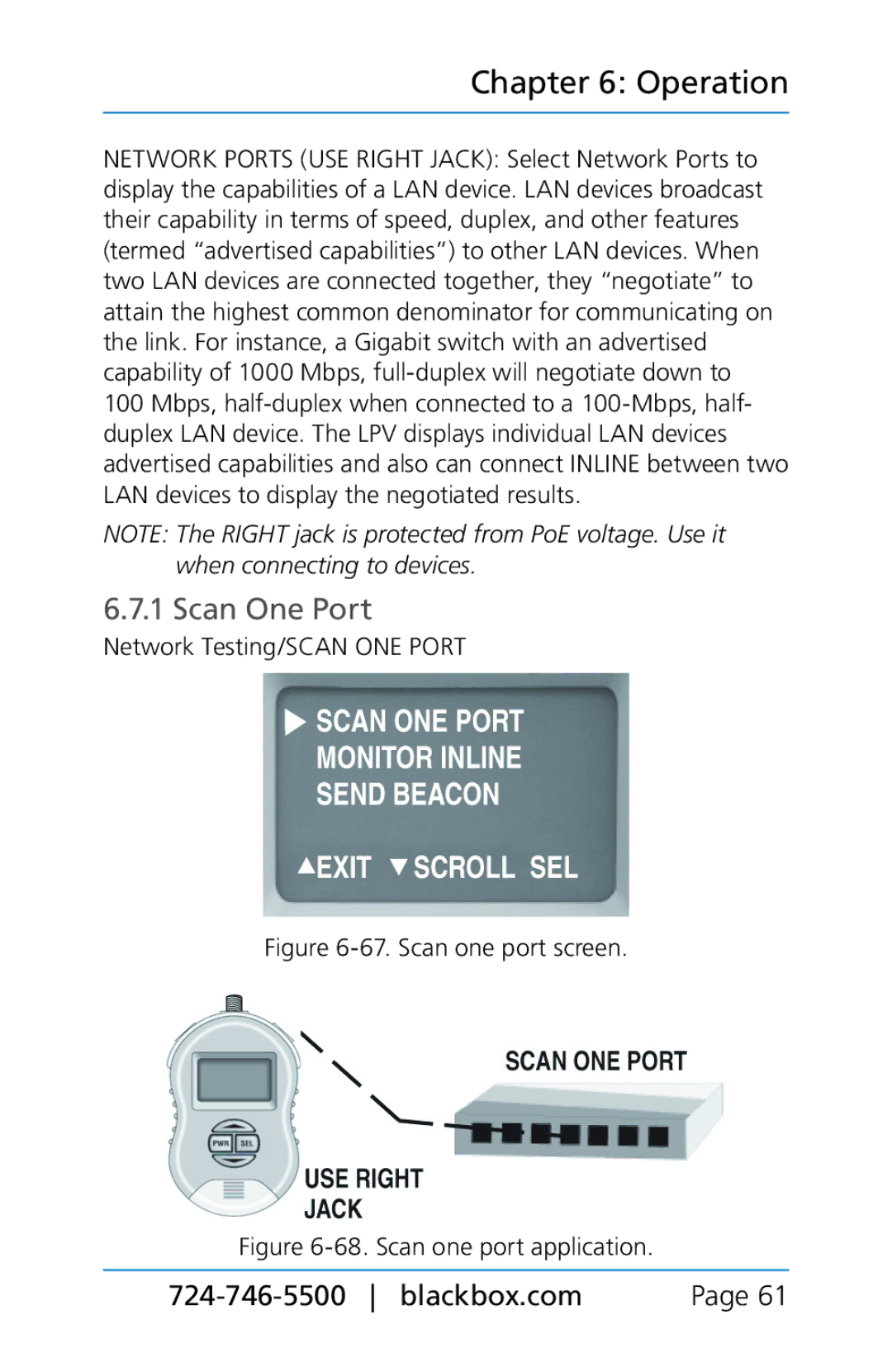 Black Box BLACK BOX CAT5/5e/6 LAN Performance Verifier, TS580A-R4 manual Scan One Port, Network Testing/SCAN ONE Port 